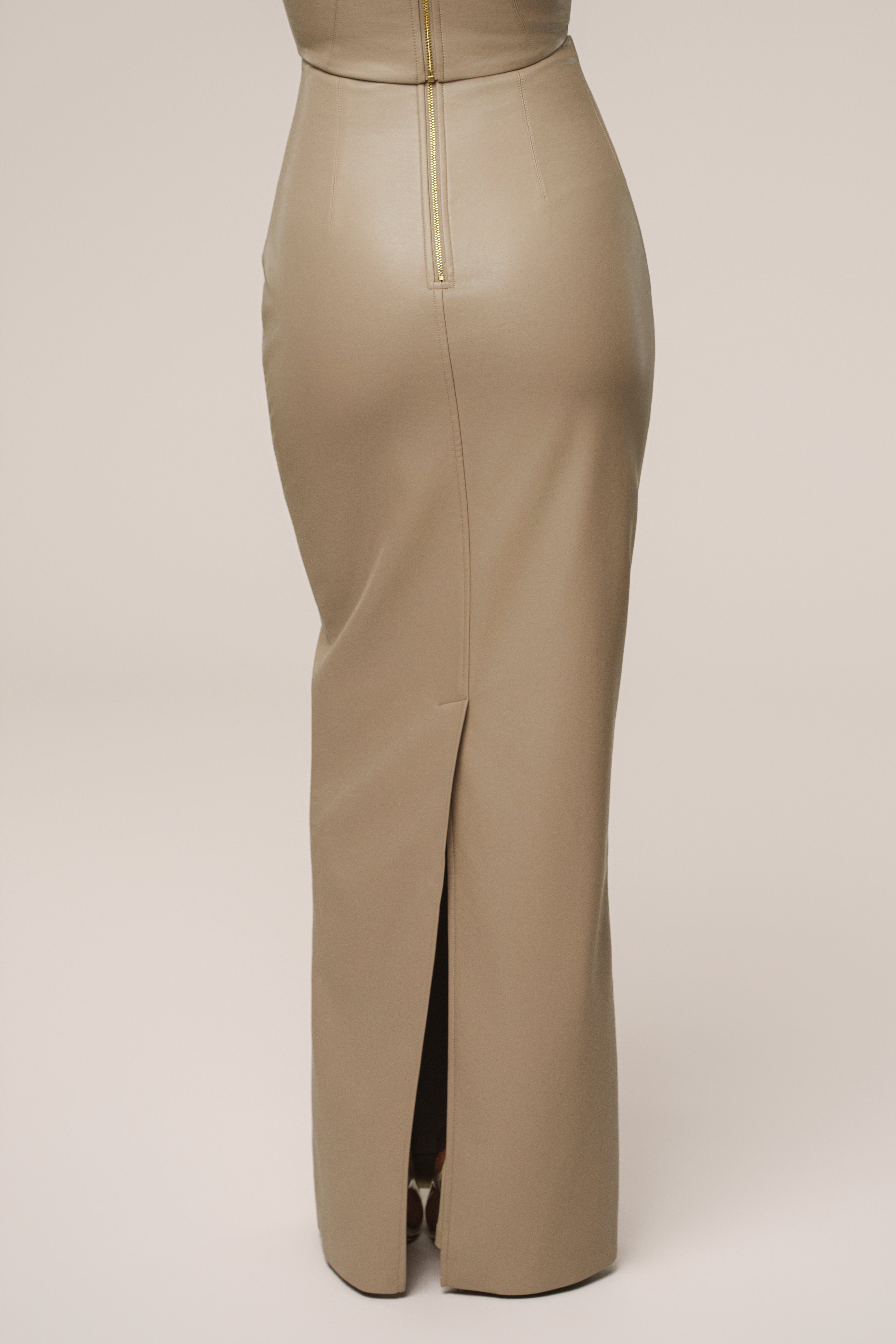 Tan Ace PU Leather Skirt - JLUXLABEL