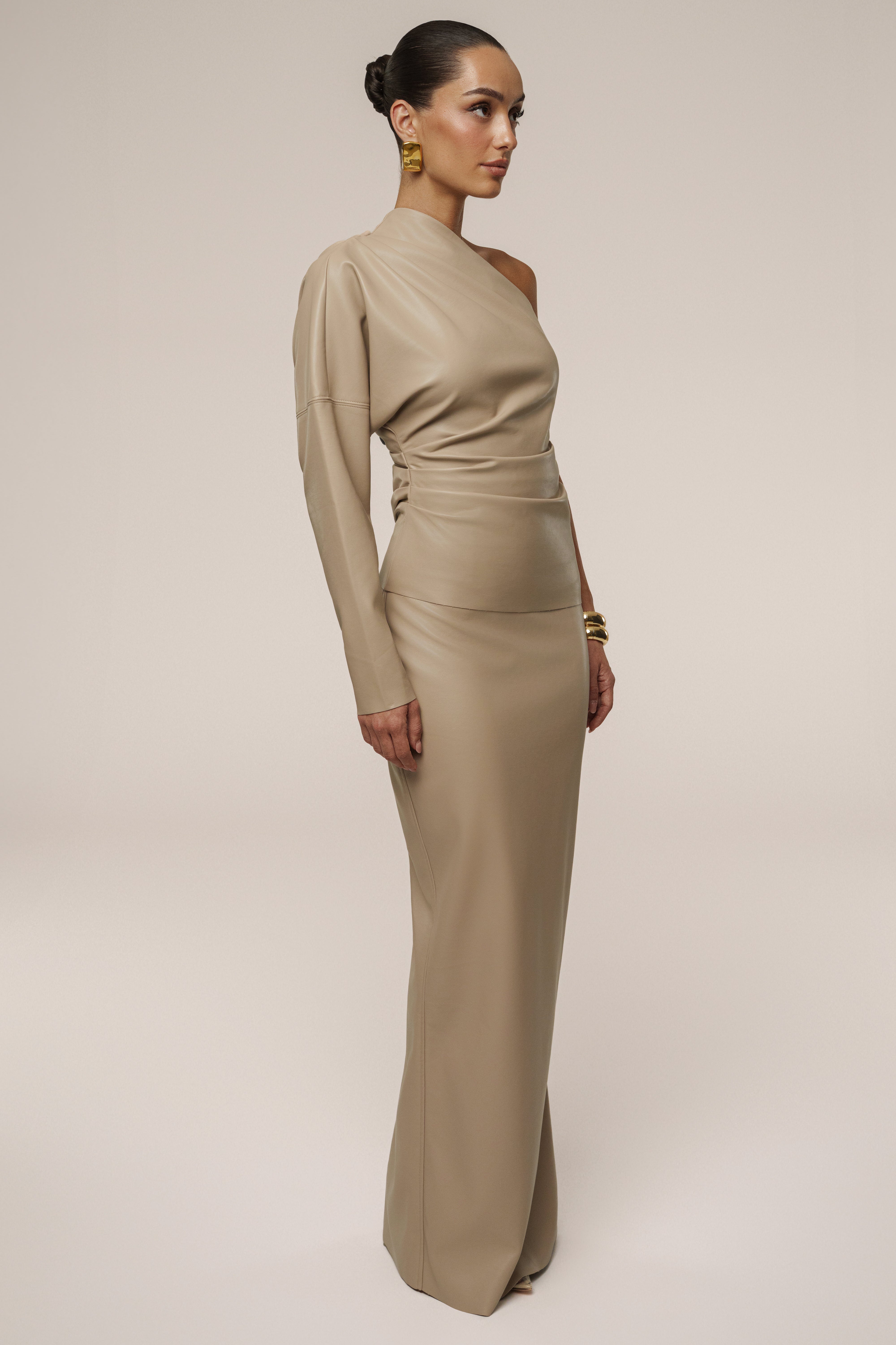 Tan Demi One Shoulder Top - JLUXLABEL