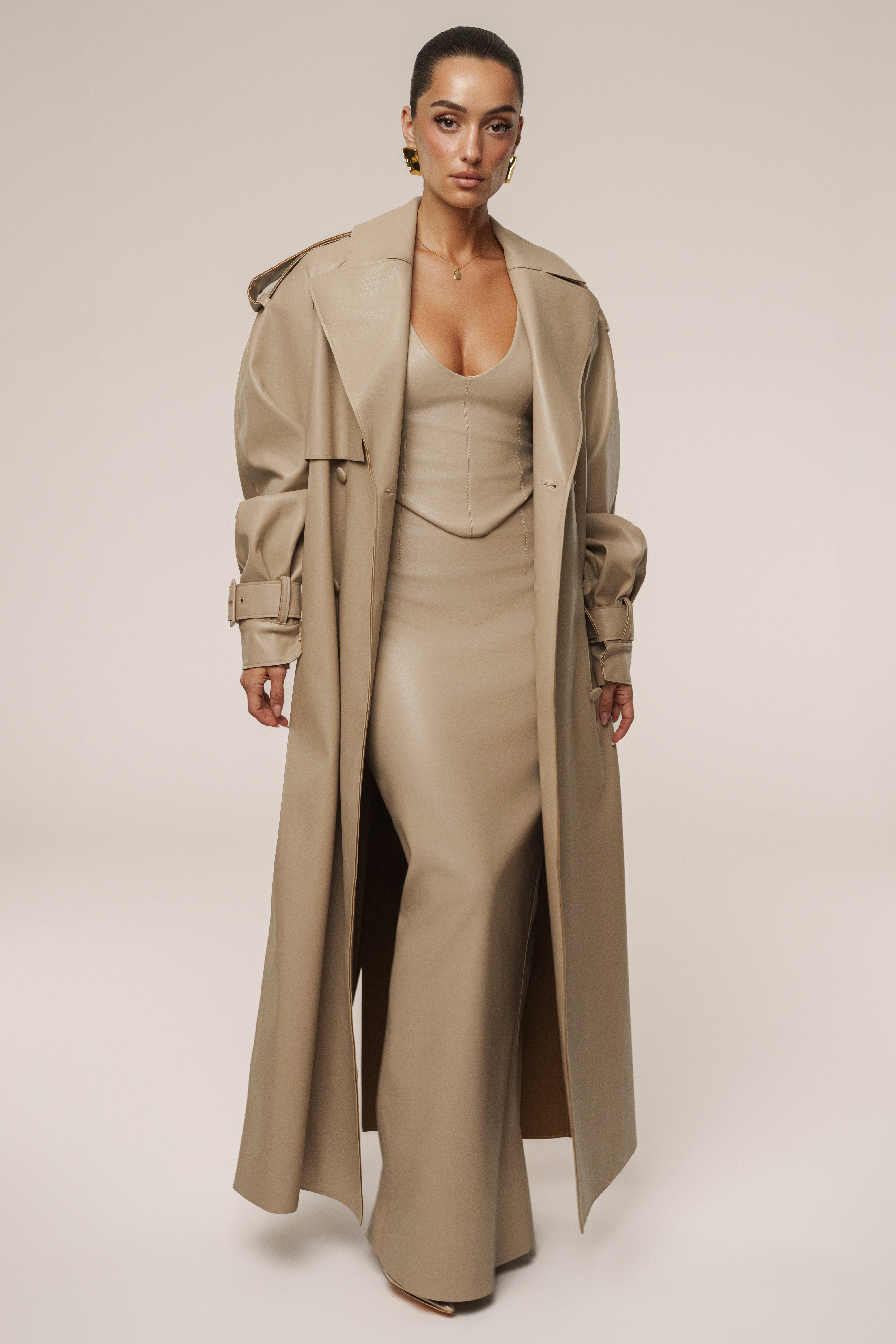 Tan The Icon PU Leather Coat - JLUXLABEL