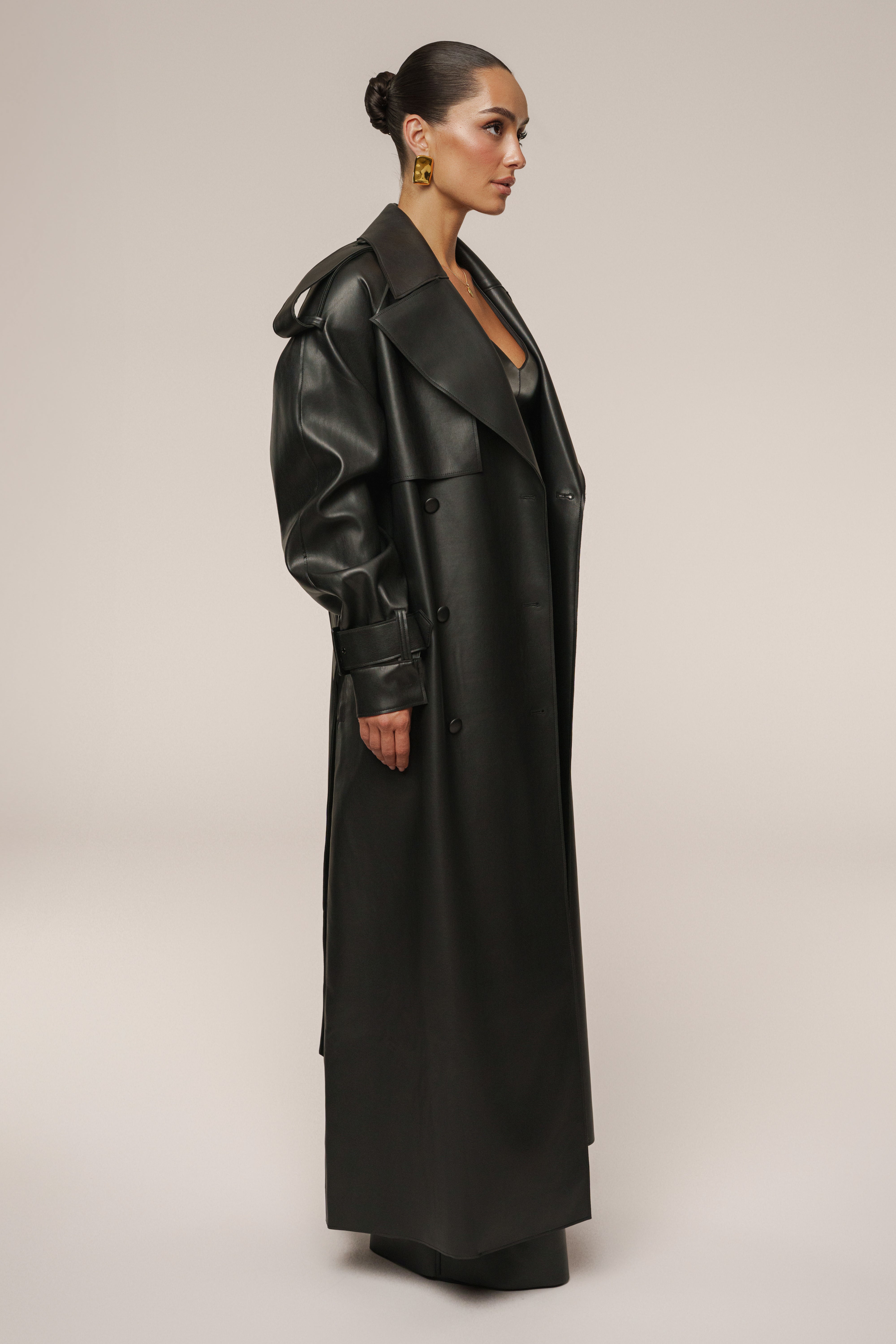 Black The Icon PU Leather Coat - JLUXLABEL