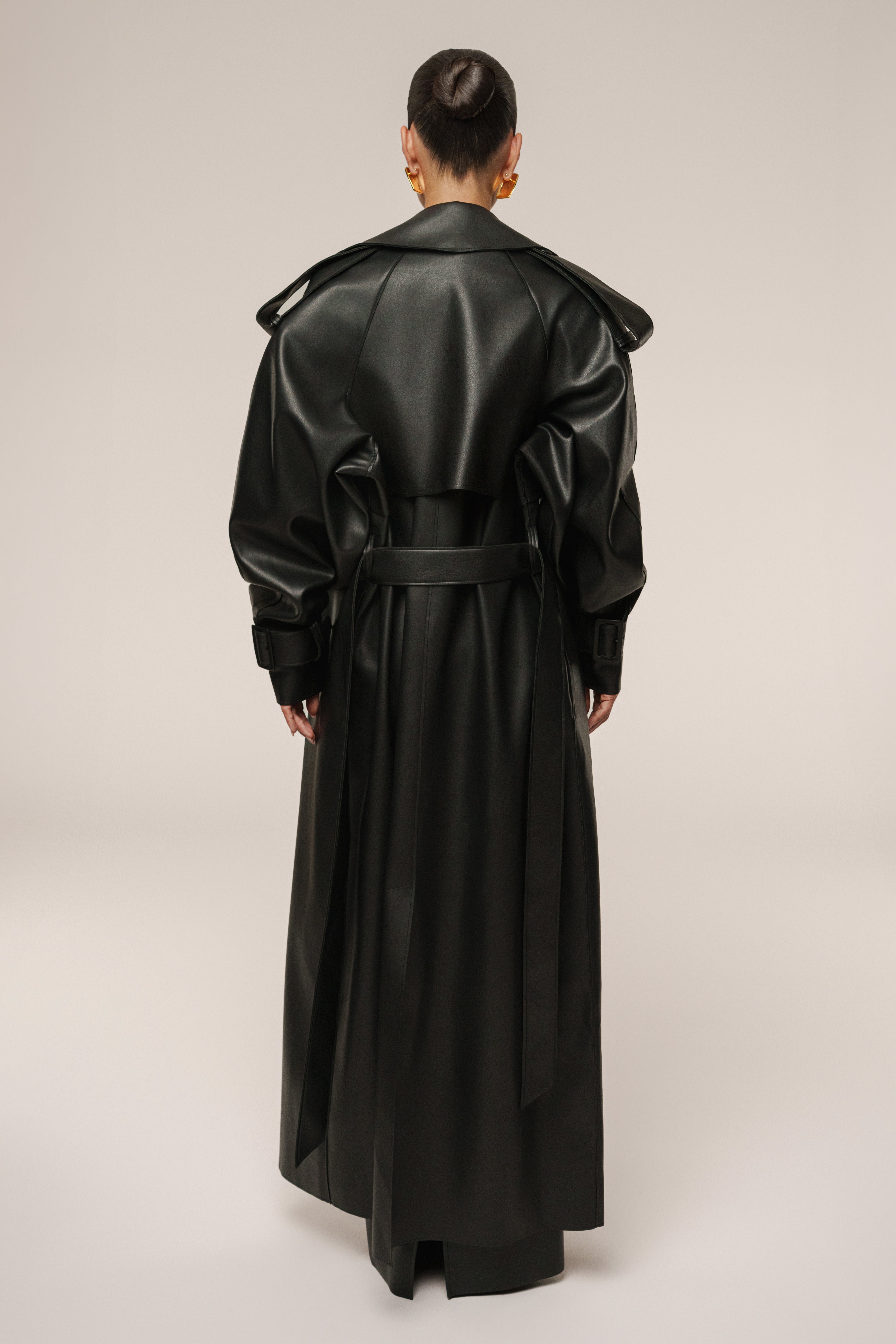Black The Icon PU Leather Coat - JLUXLABEL