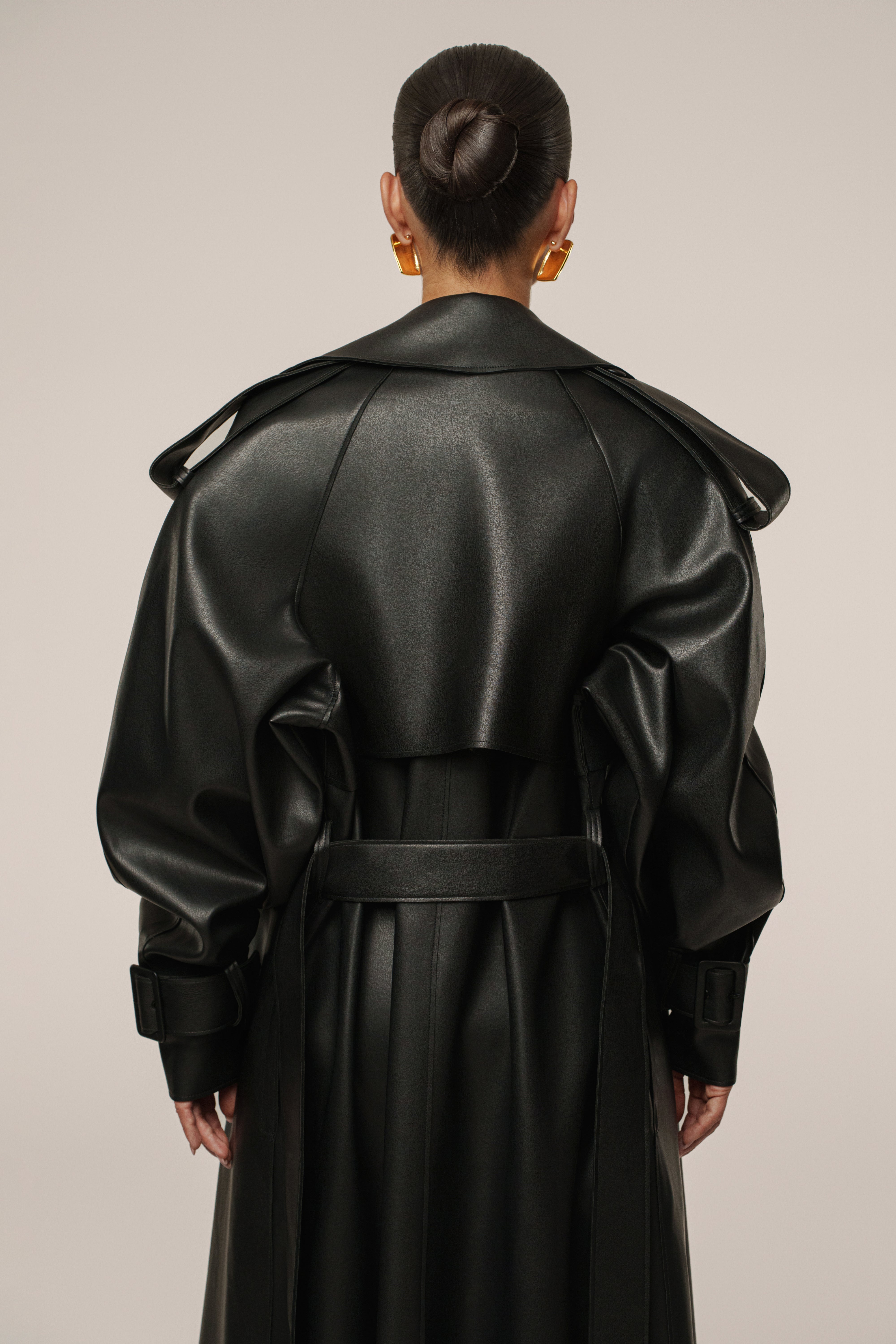 Black The Icon PU Leather Coat - JLUXLABEL