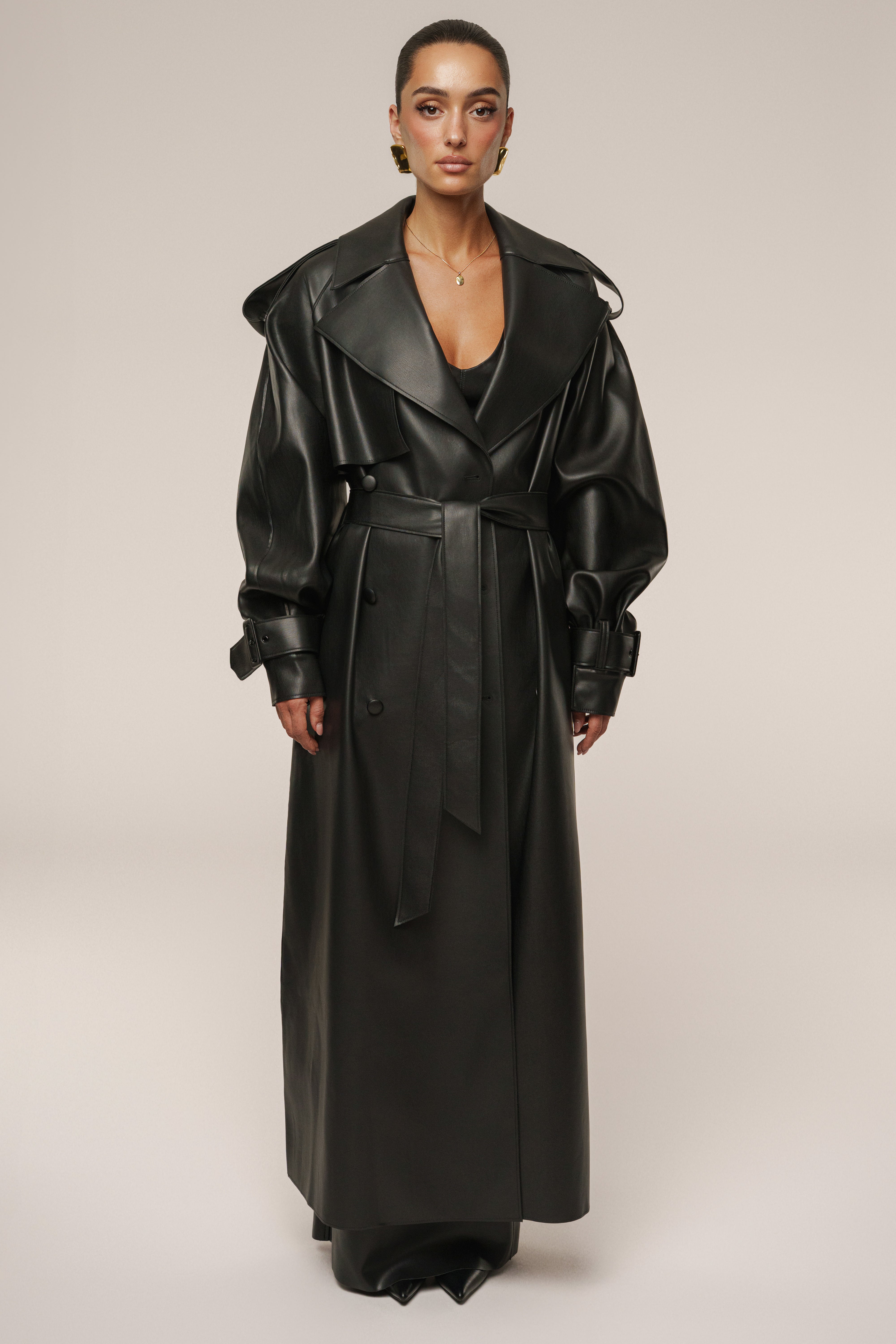 Black The Icon PU Leather Coat - JLUXLABEL