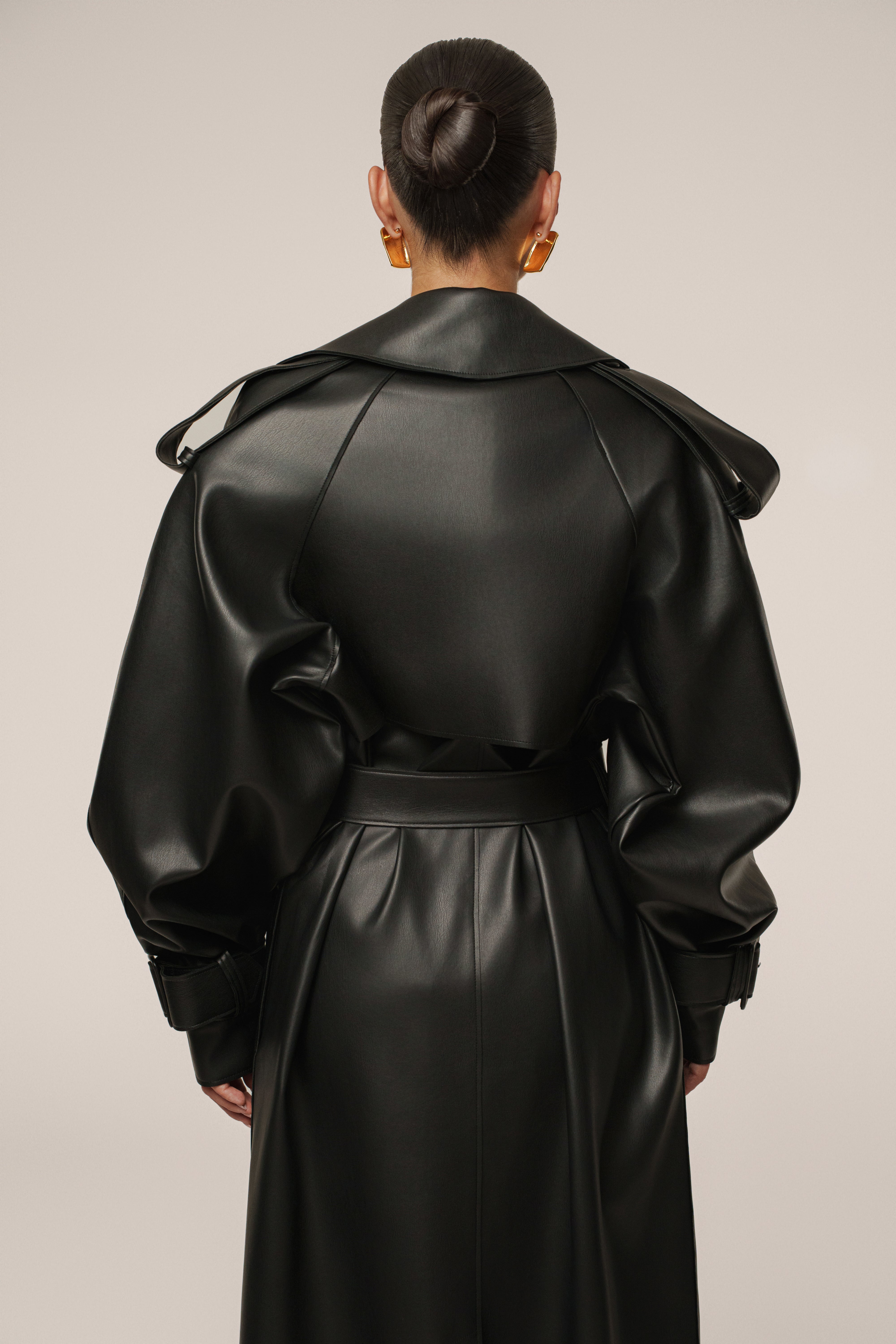 Black The Icon PU Leather Coat - JLUXLABEL