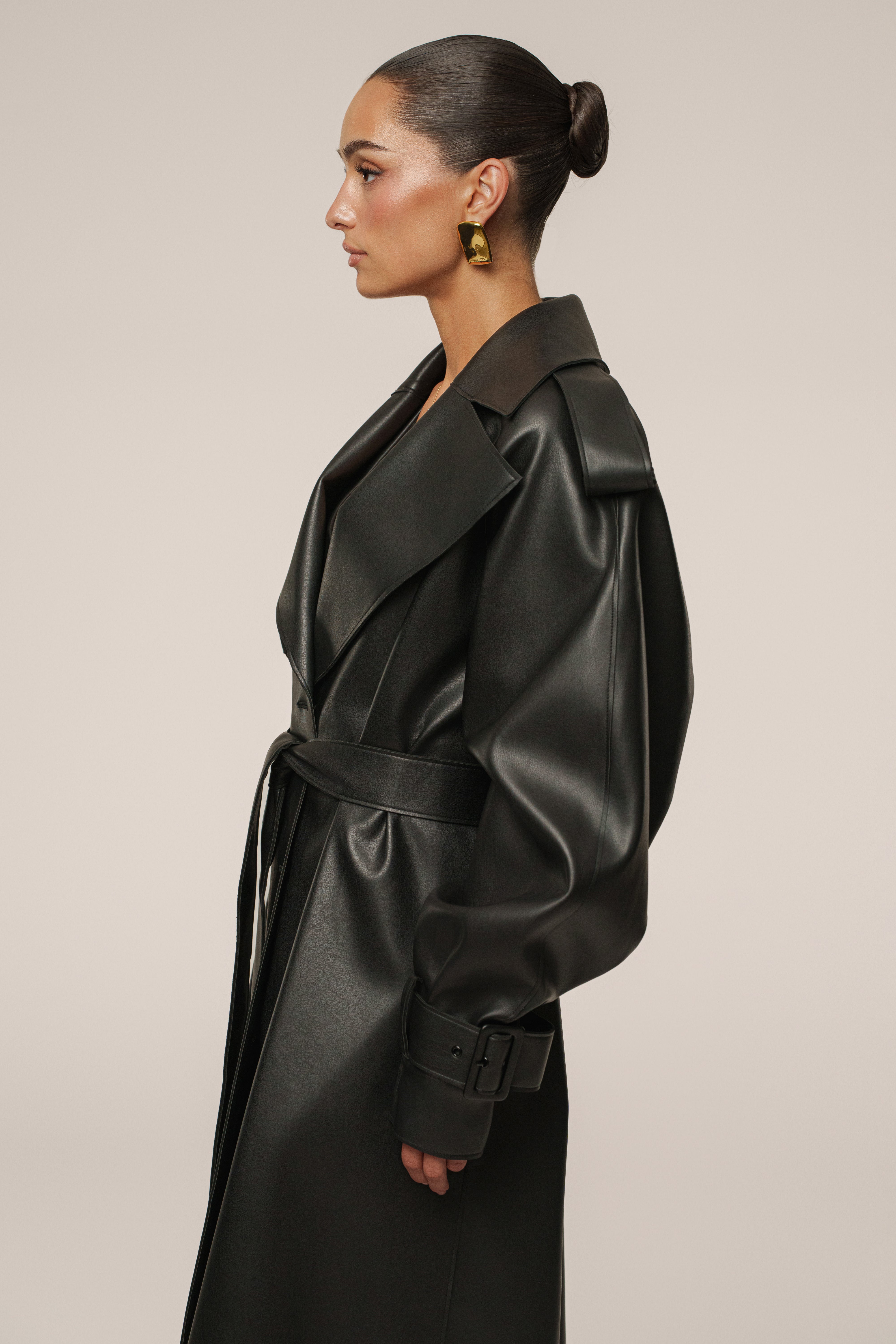 Black The Icon PU Leather Coat - JLUXLABEL