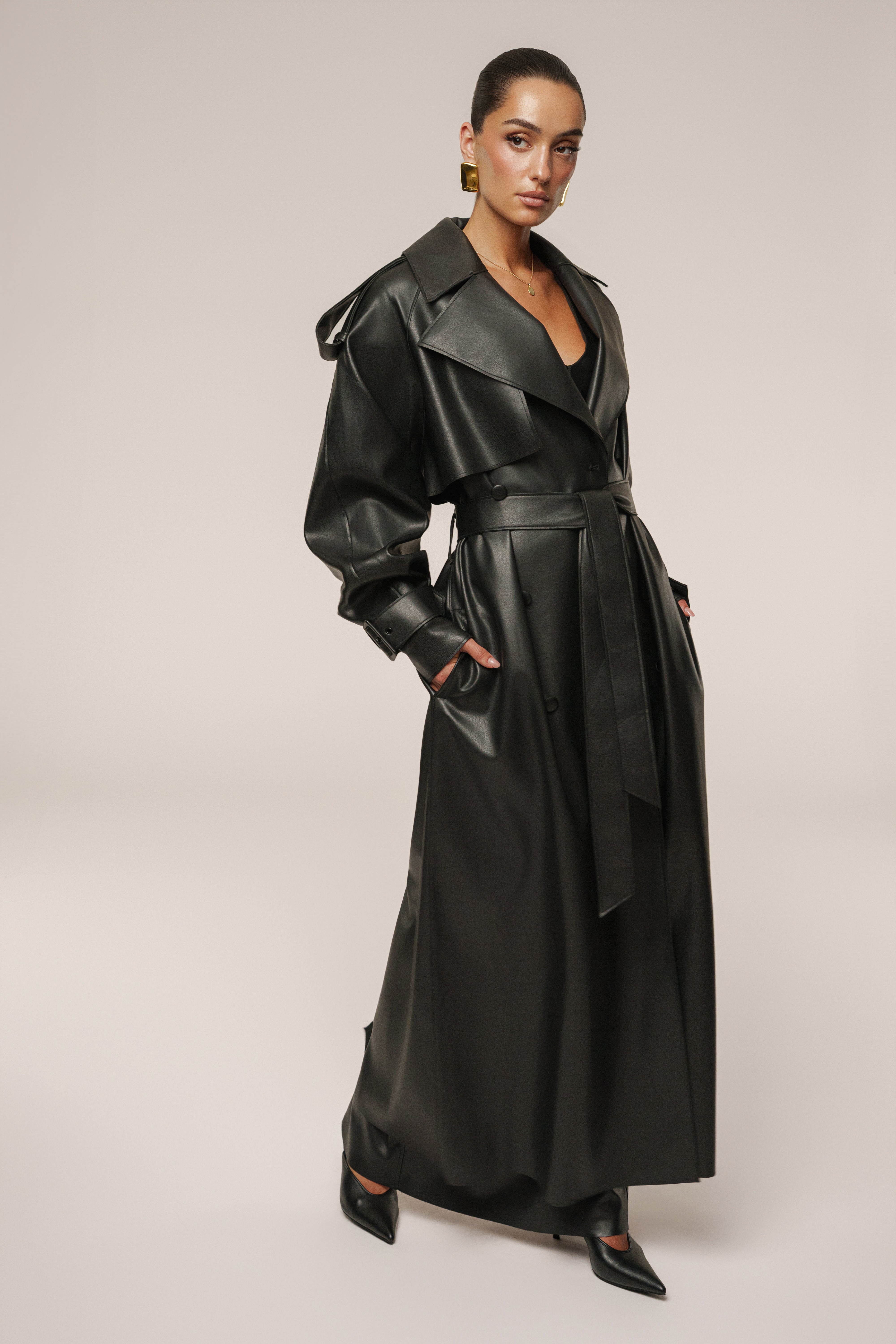 Black The Icon PU Leather Coat