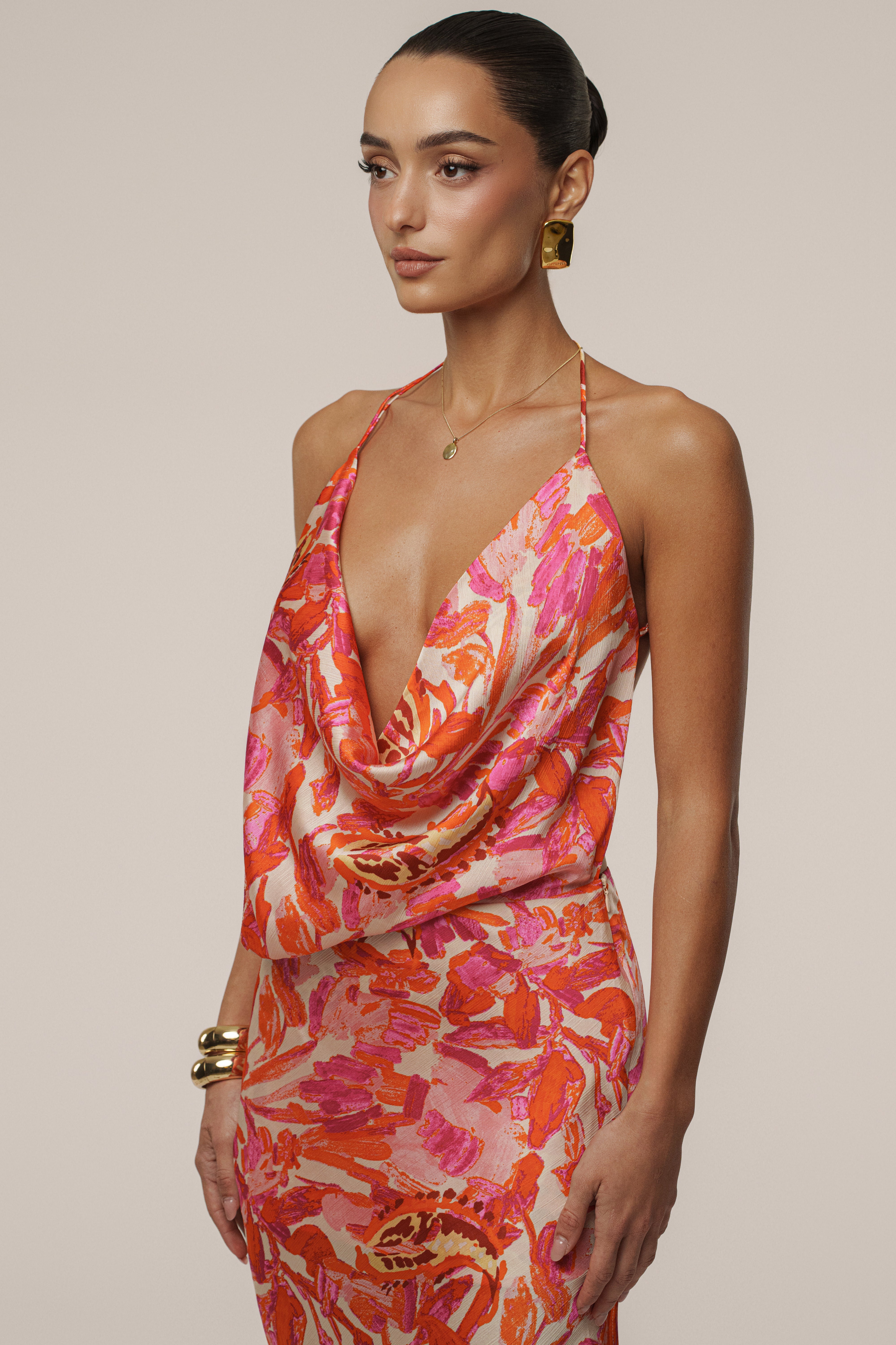 Pink Delmara Cowl Maxi Dress - JLUXLABEL