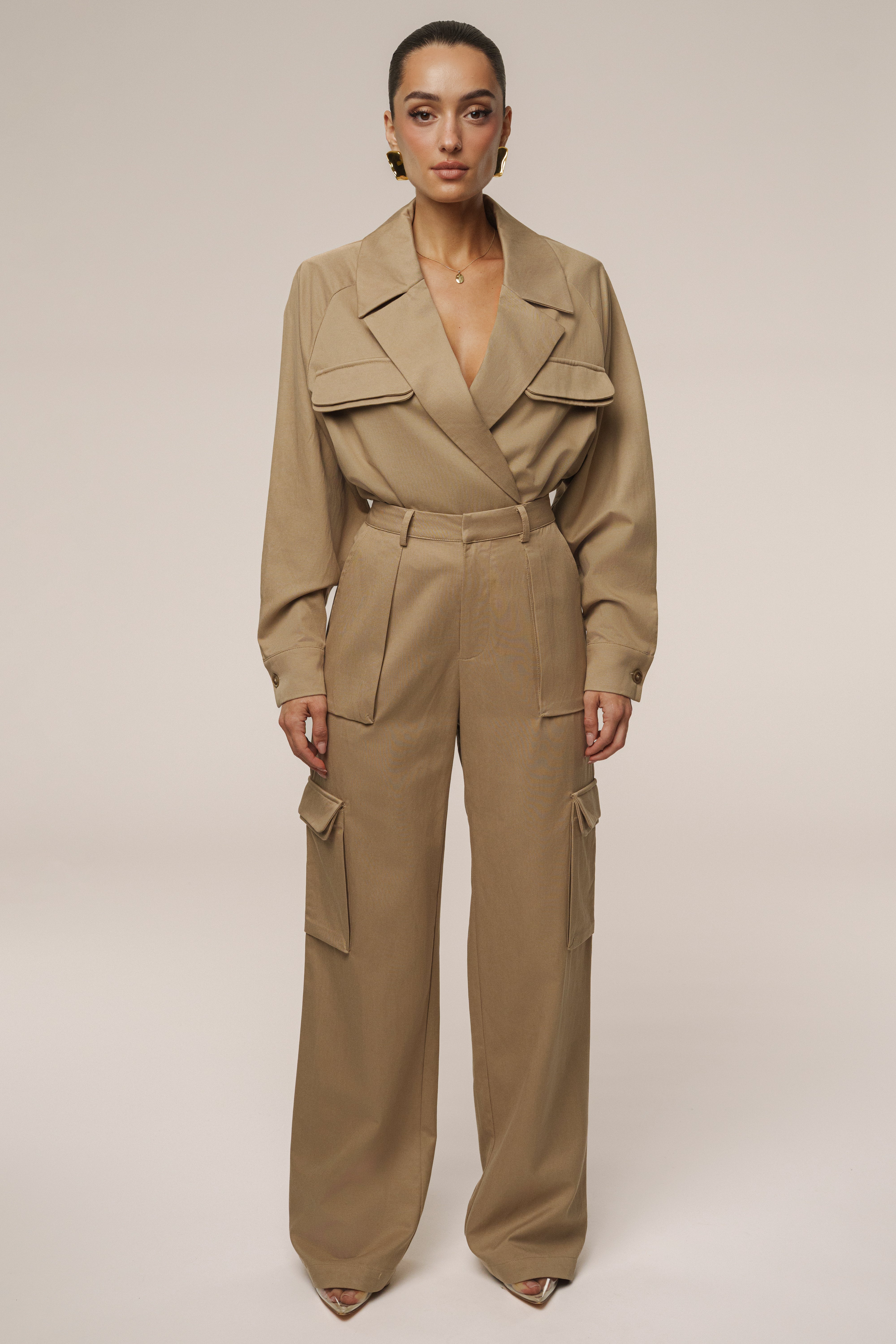 Tan Structure Theory Bodysuit - JLUXLABEL