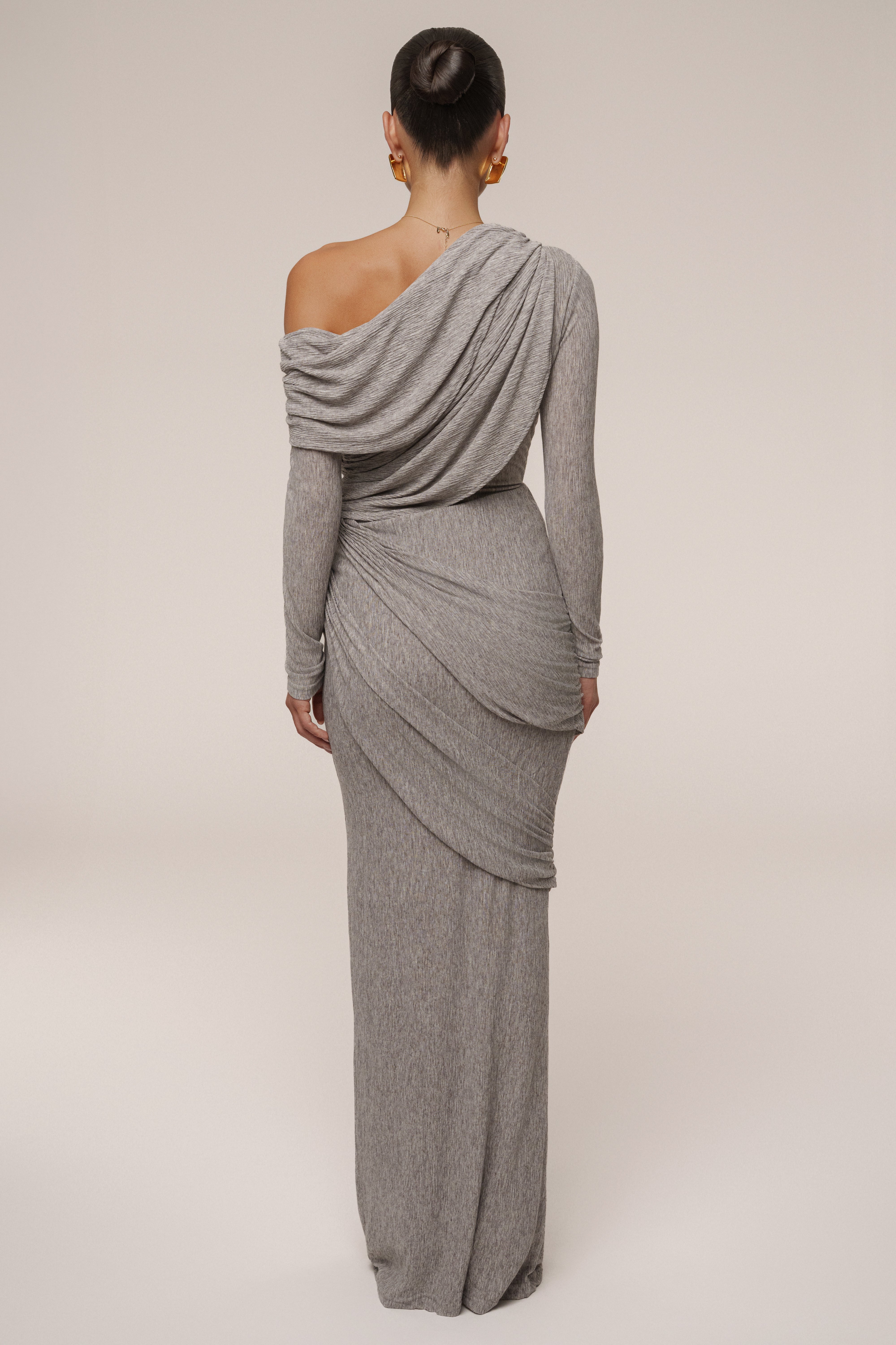 Grey Textured One Shoulder Bodysuit - JLUXLABEL