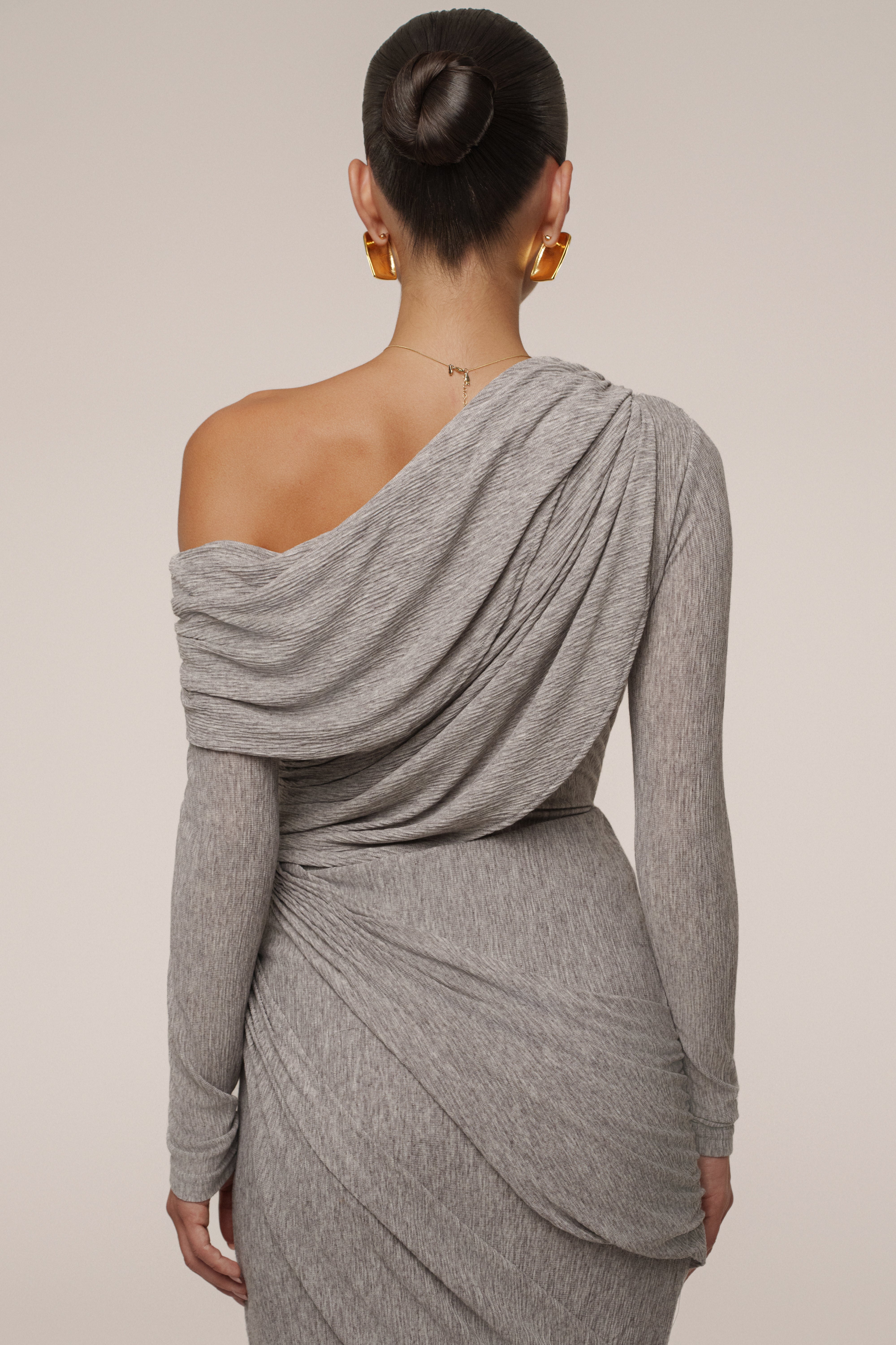 Grey Textured One Shoulder Bodysuit - JLUXLABEL
