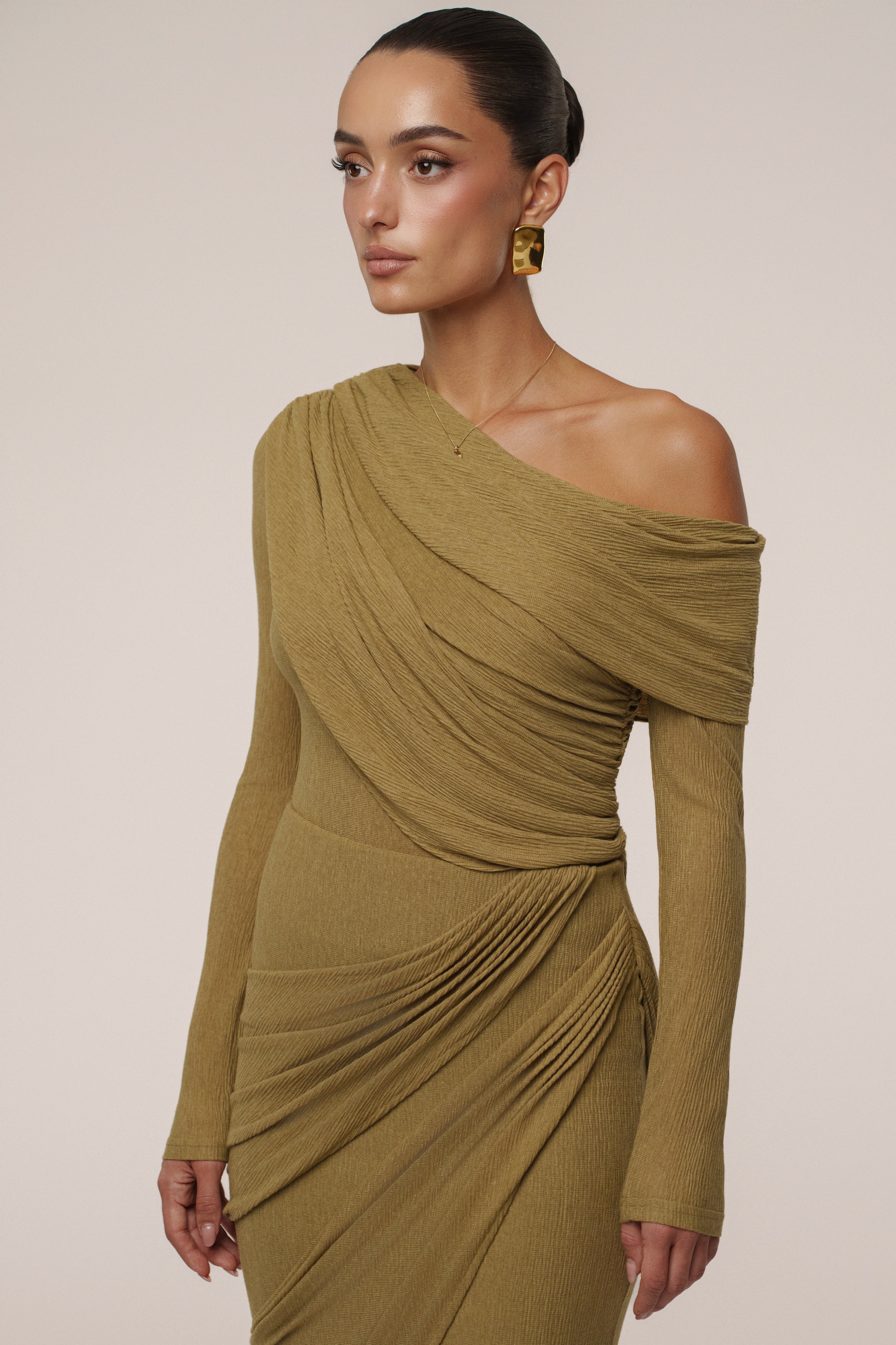 Moss Textured One Shoulder Bodysuit - JLUXLABEL