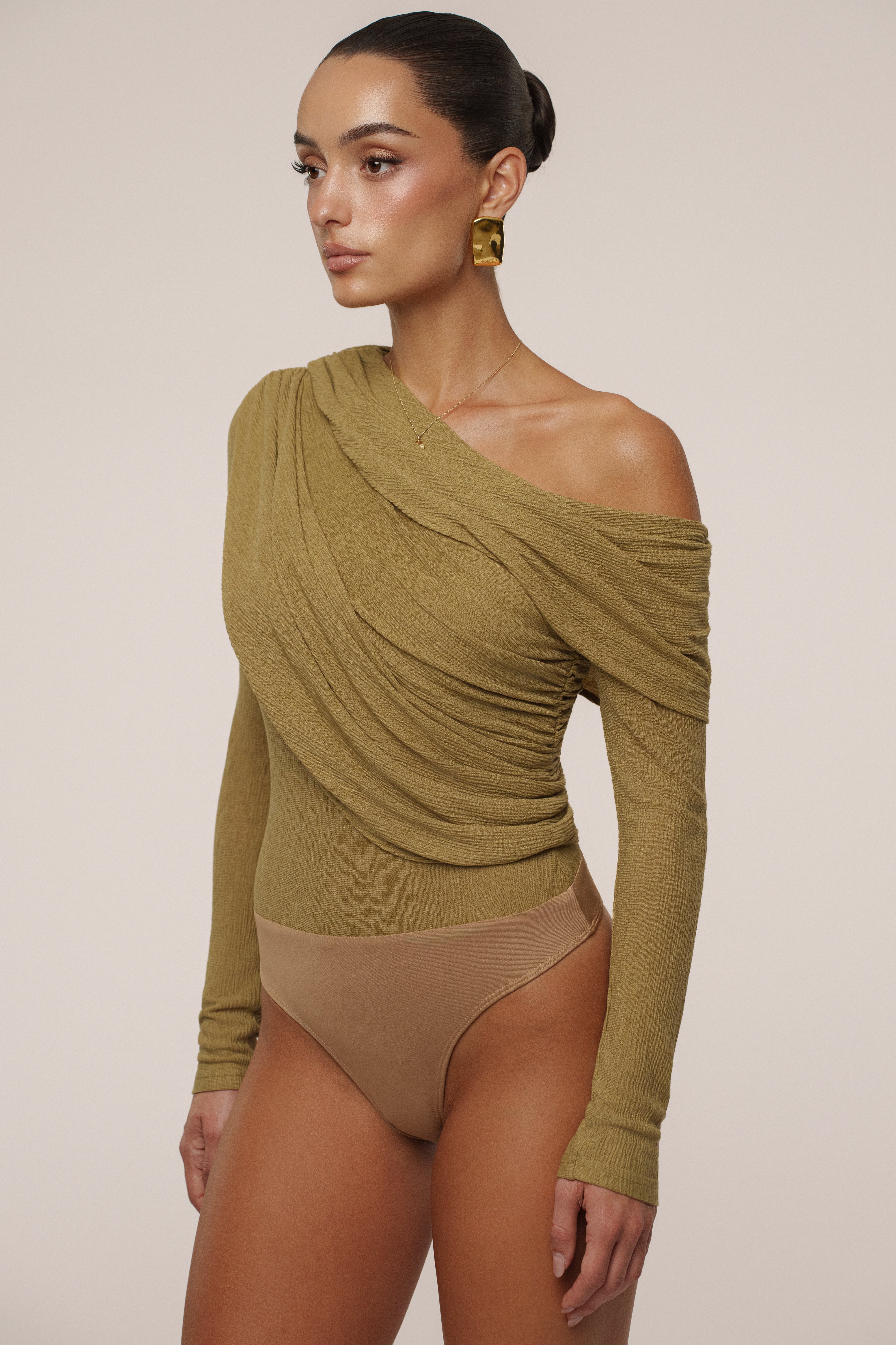 Moss Textured One Shoulder Bodysuit