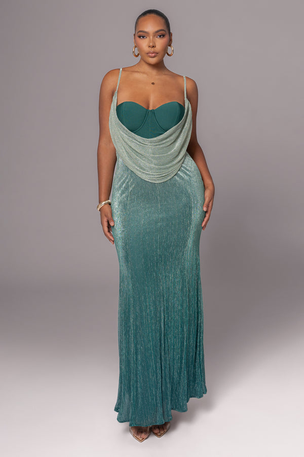 Green Shimmery Nights Maxi Dress