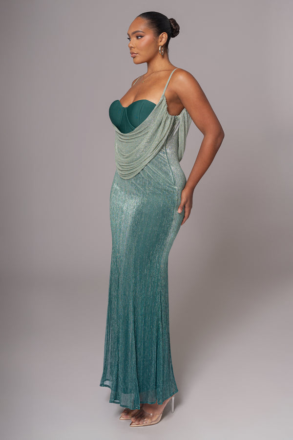 Green Shimmery Nights Maxi Dress