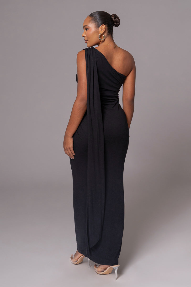 Black Kianna Drape Maxi Dress