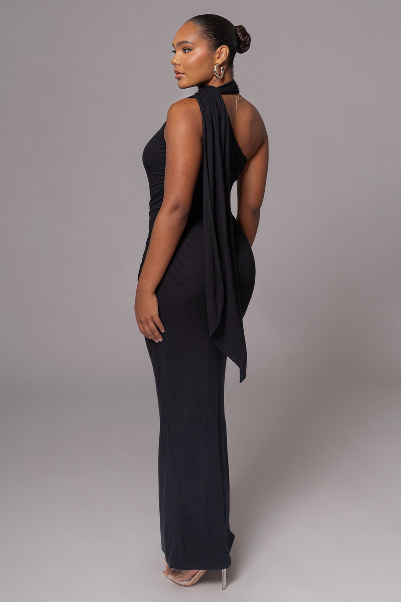 Black Kianna Drape Maxi Dress