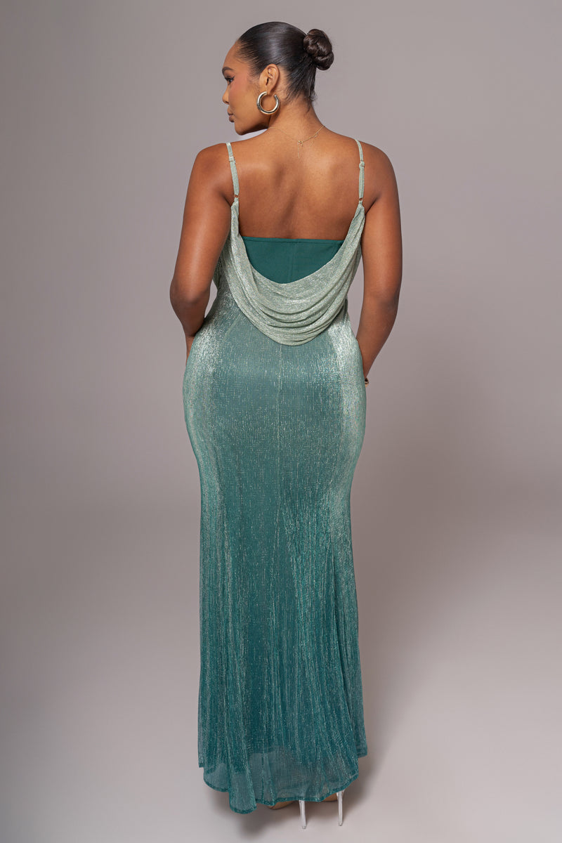 Green Shimmery Nights Maxi Dress