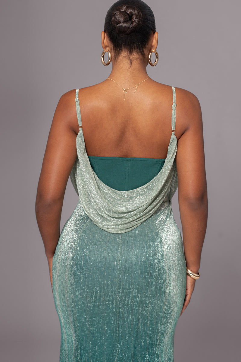 Green Shimmery Nights Maxi Dress