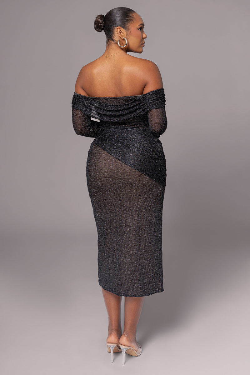 Black Island Elegance Drape Dress