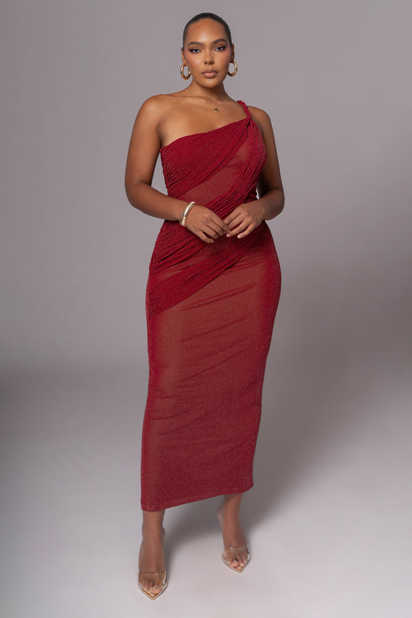 Robe maxi rouge à épaule unique