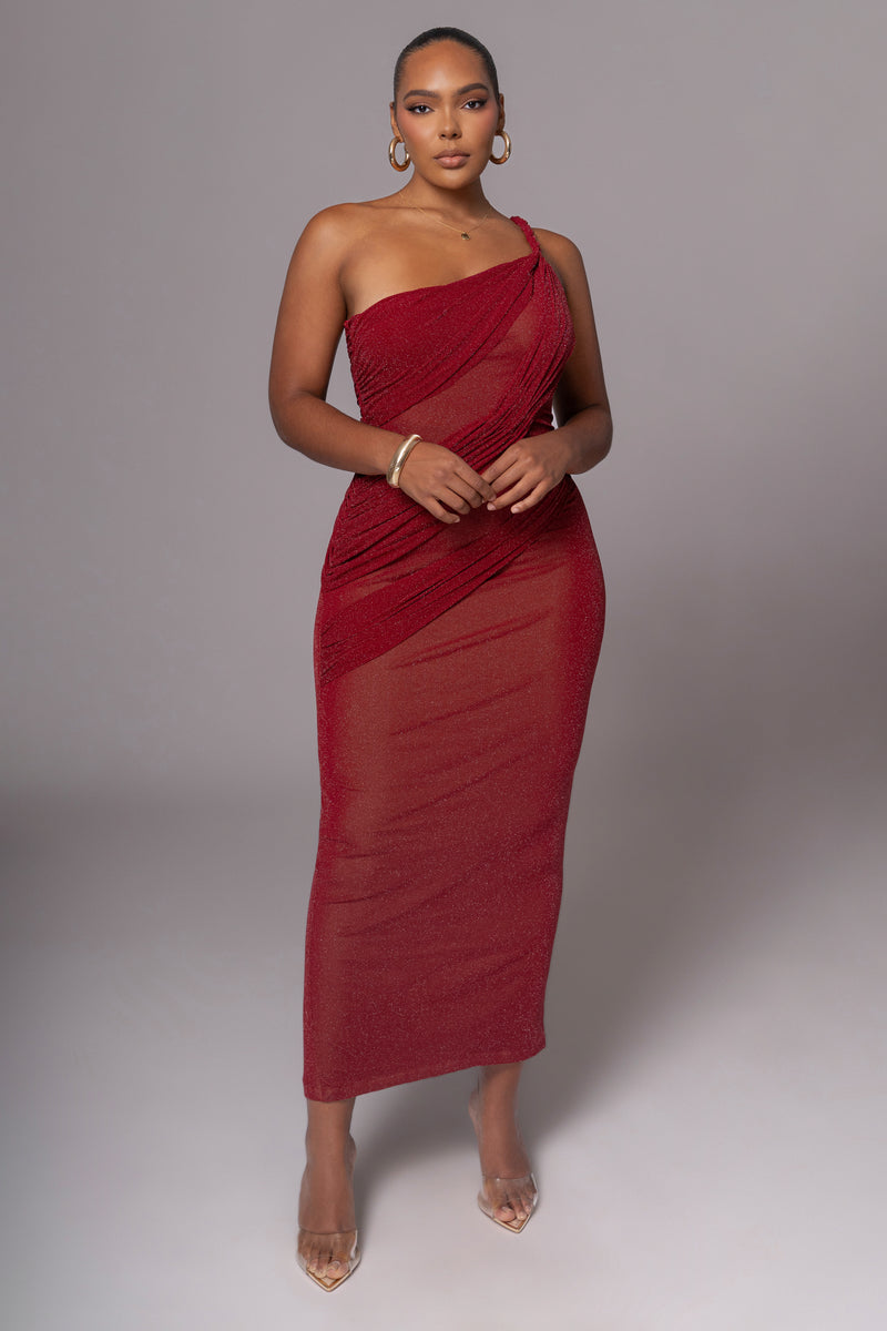 Robe maxi rouge à épaule unique