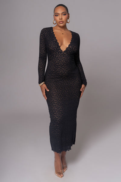 black lace dress long Black Reunited Maxi Dress