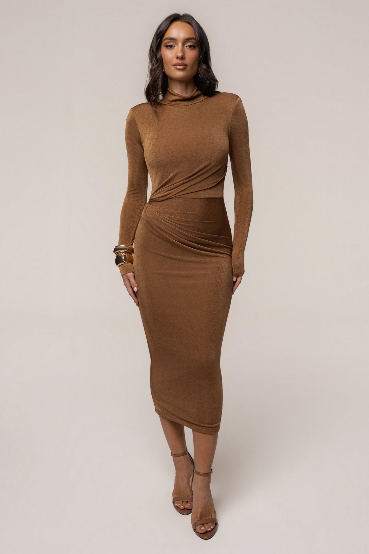 Tan Kara Mock Neck Dress