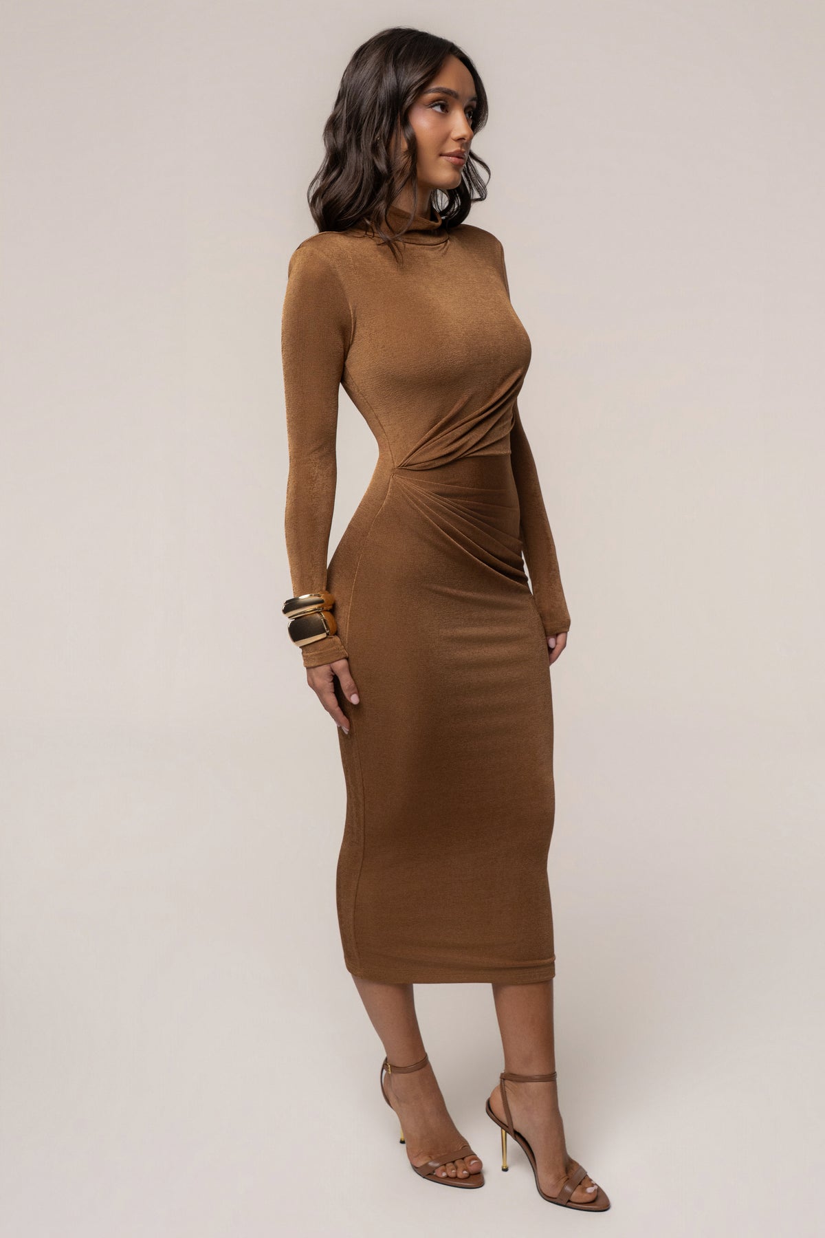 Tan Kara Mock Neck Dress