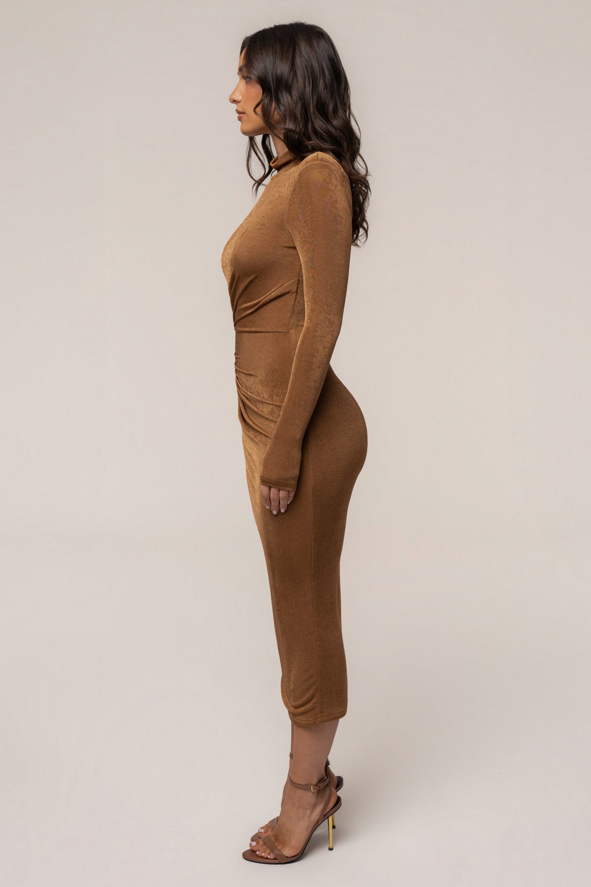 Tan Kara Mock Neck Dress