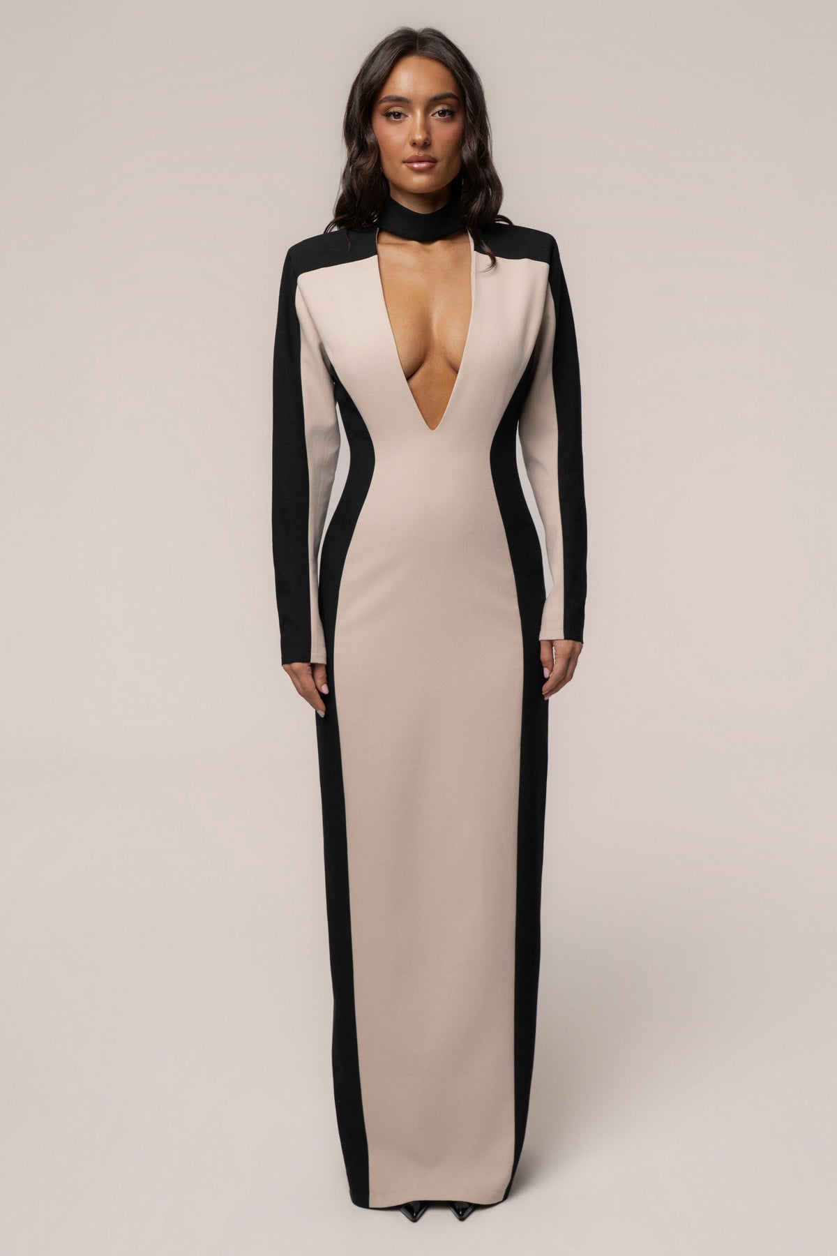 Stone/Black Opening Night Contrast Maxi Dress