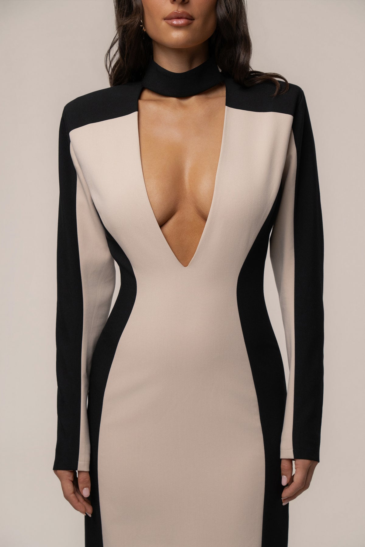 Stone/Black Opening Night Contrast Maxi Dress
