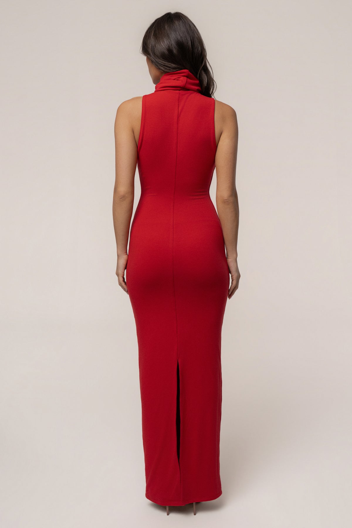 Red Classic Turtleneck Maxi Dress