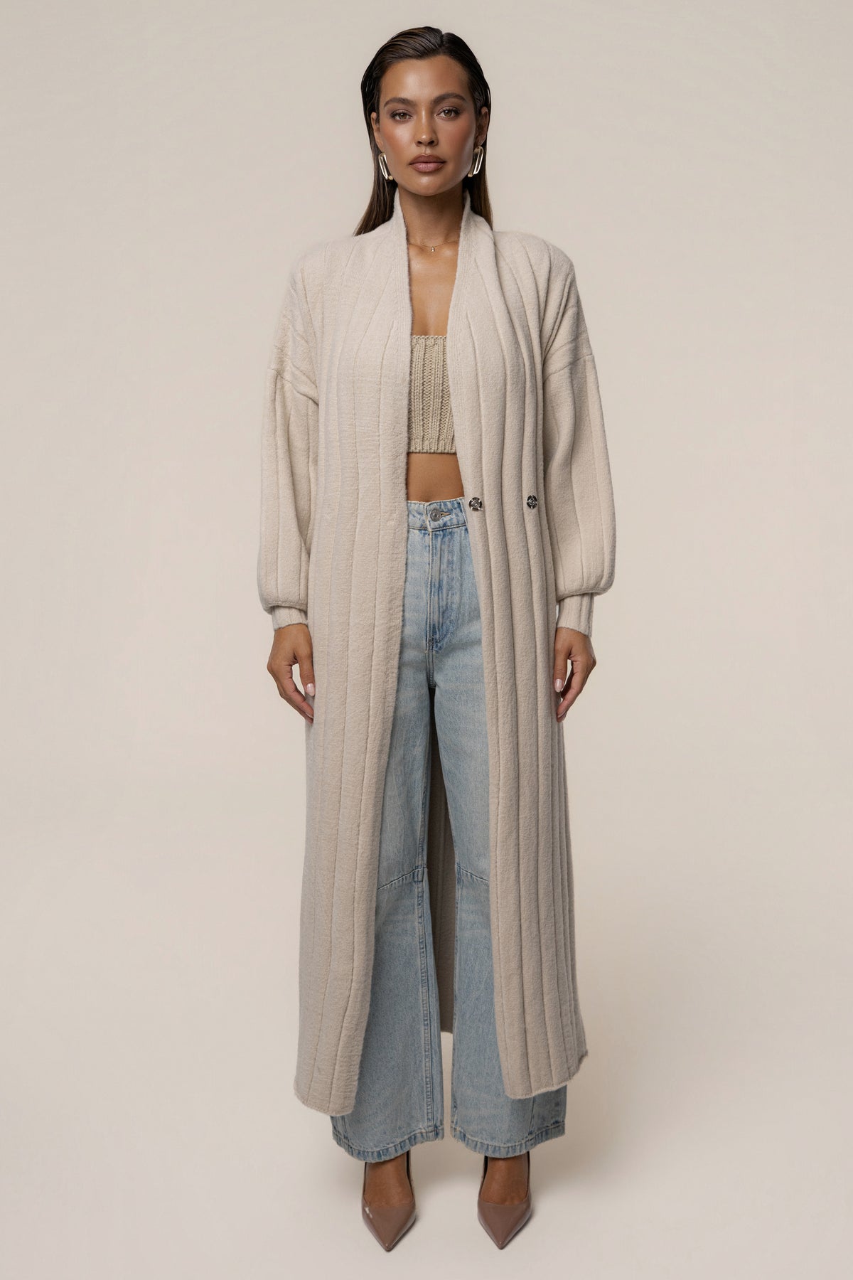 Stone Oversize Ribbed Cardigan