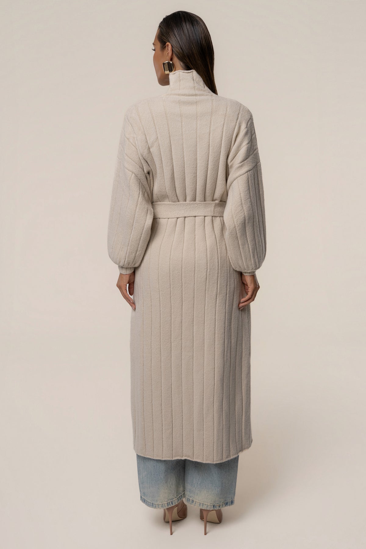Stone Oversize Ribbed Cardigan