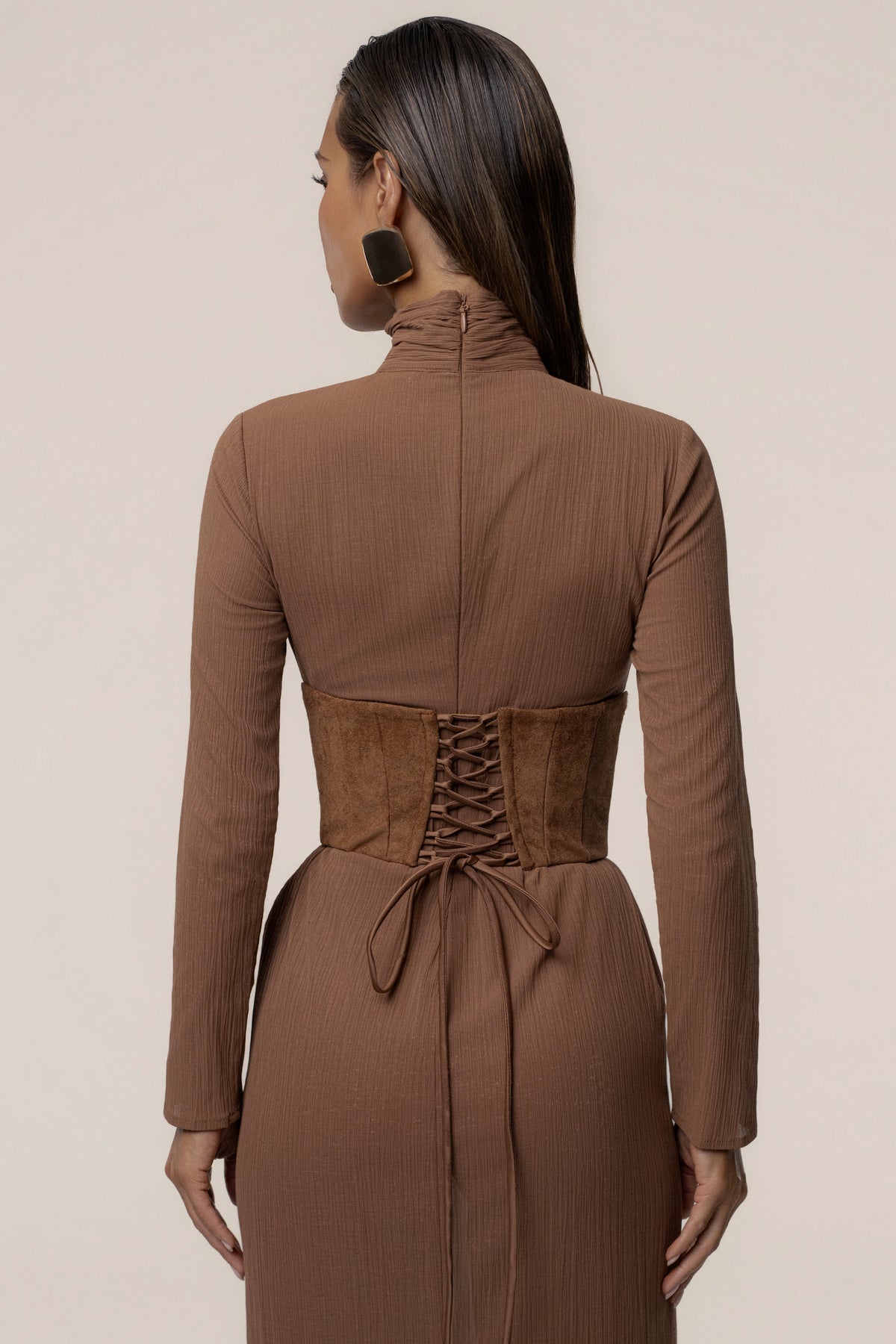 Pecan Hourglass Suede Maxi Dress
