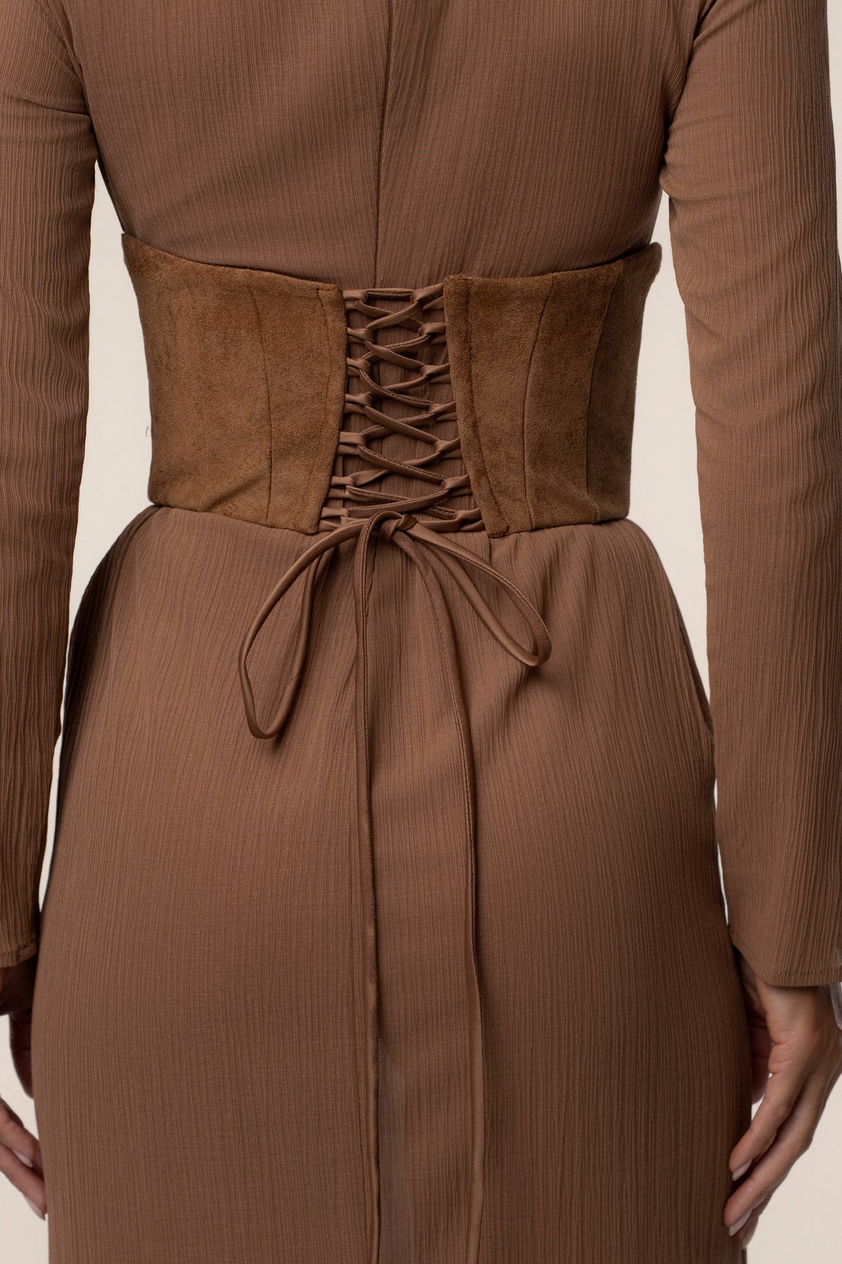 Pecan Hourglass Suede Maxi Dress