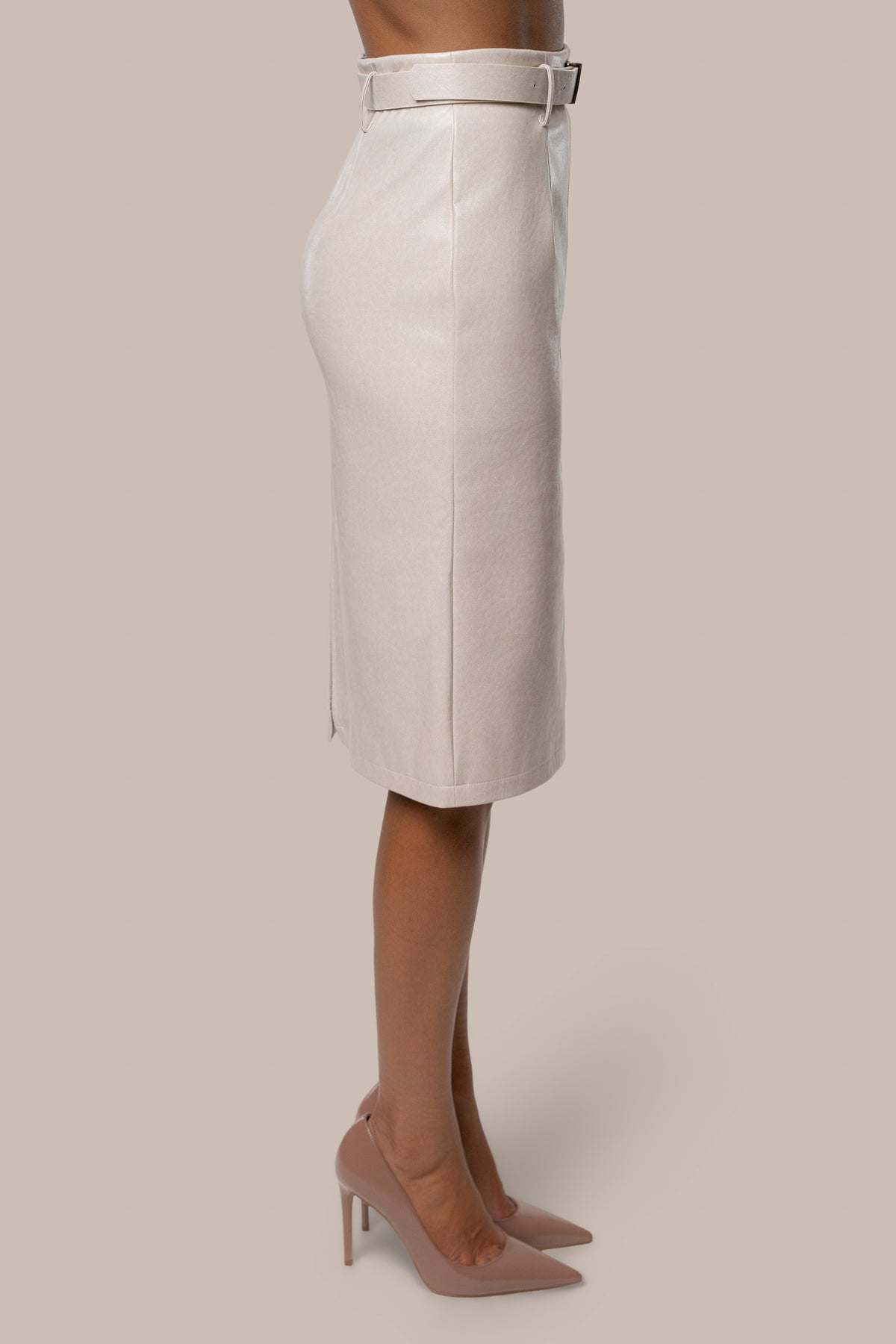 Lt. Grey Belted Gia Midi Skirt - JLUXLABEL