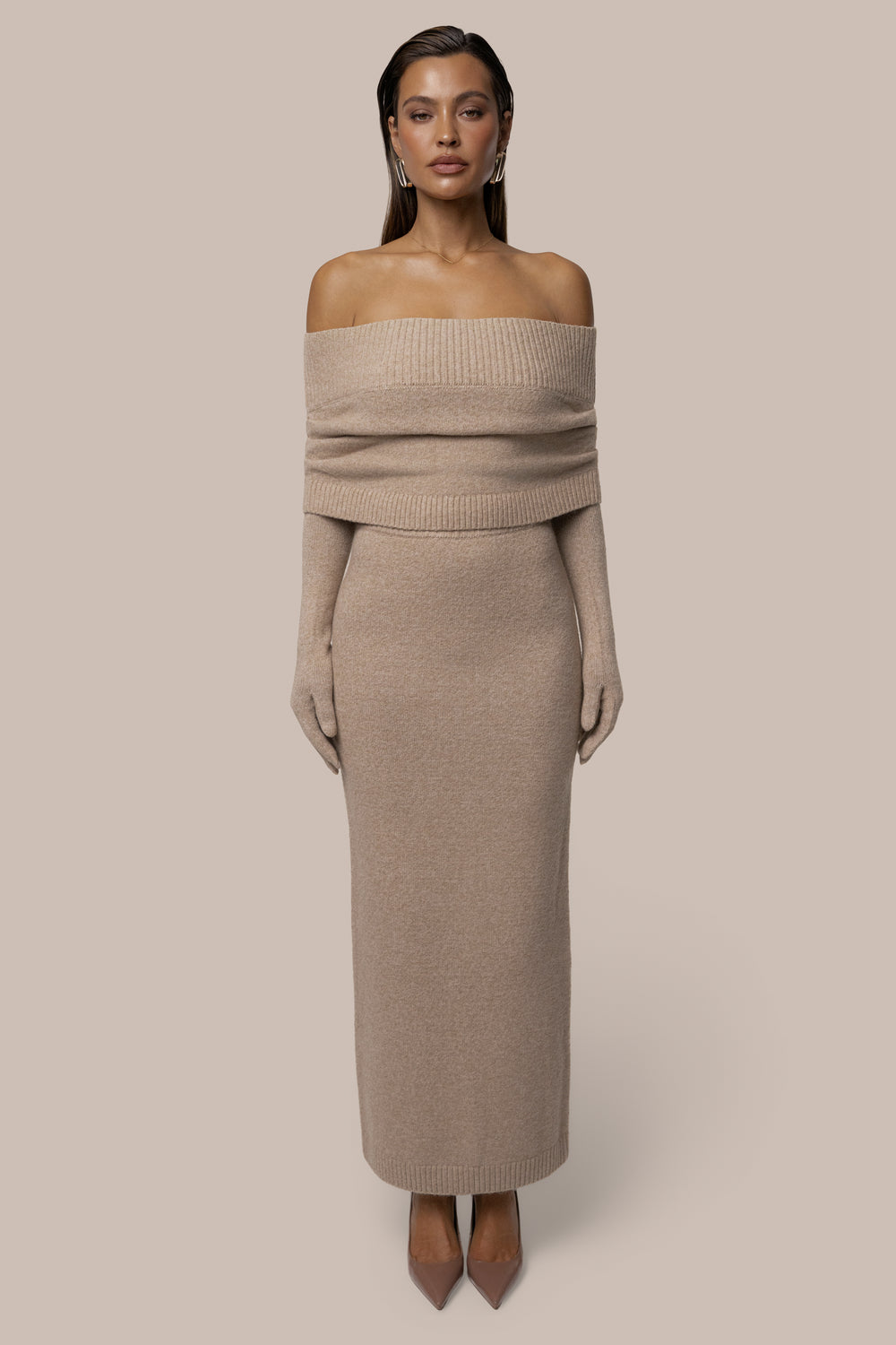 Heather Beige Raven Knit Skirt Set