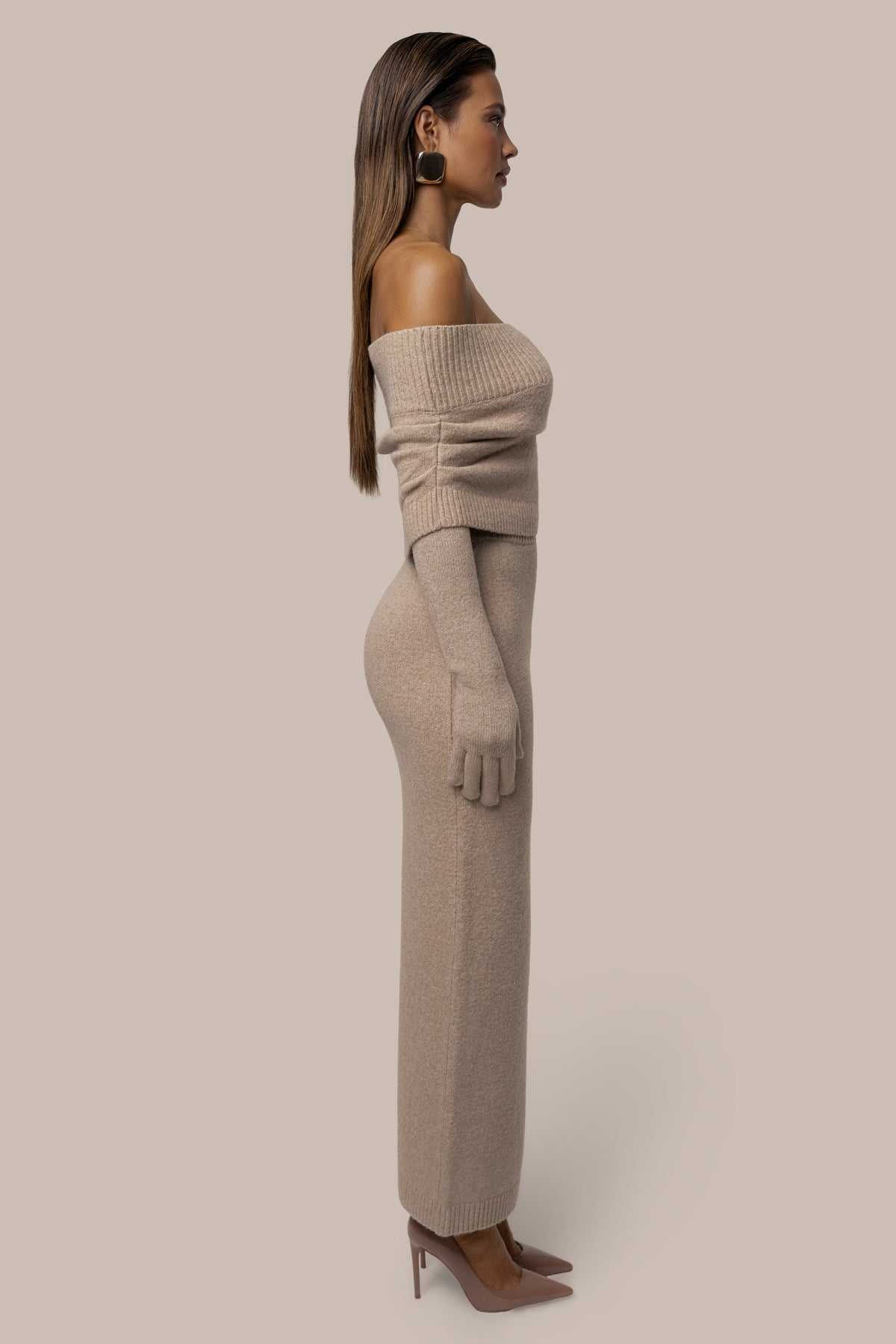 Heather Beige Raven Knit Skirt Set - JLUXLABEL
