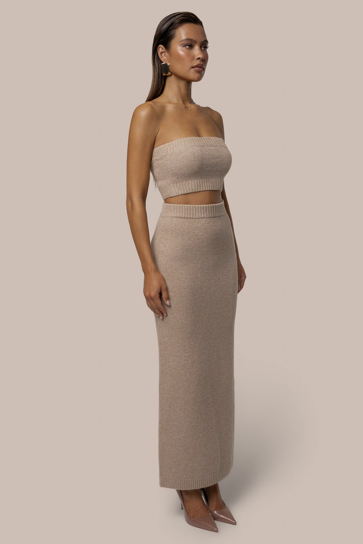 Heather Beige Raven Knit Skirt Set - JLUXLABEL