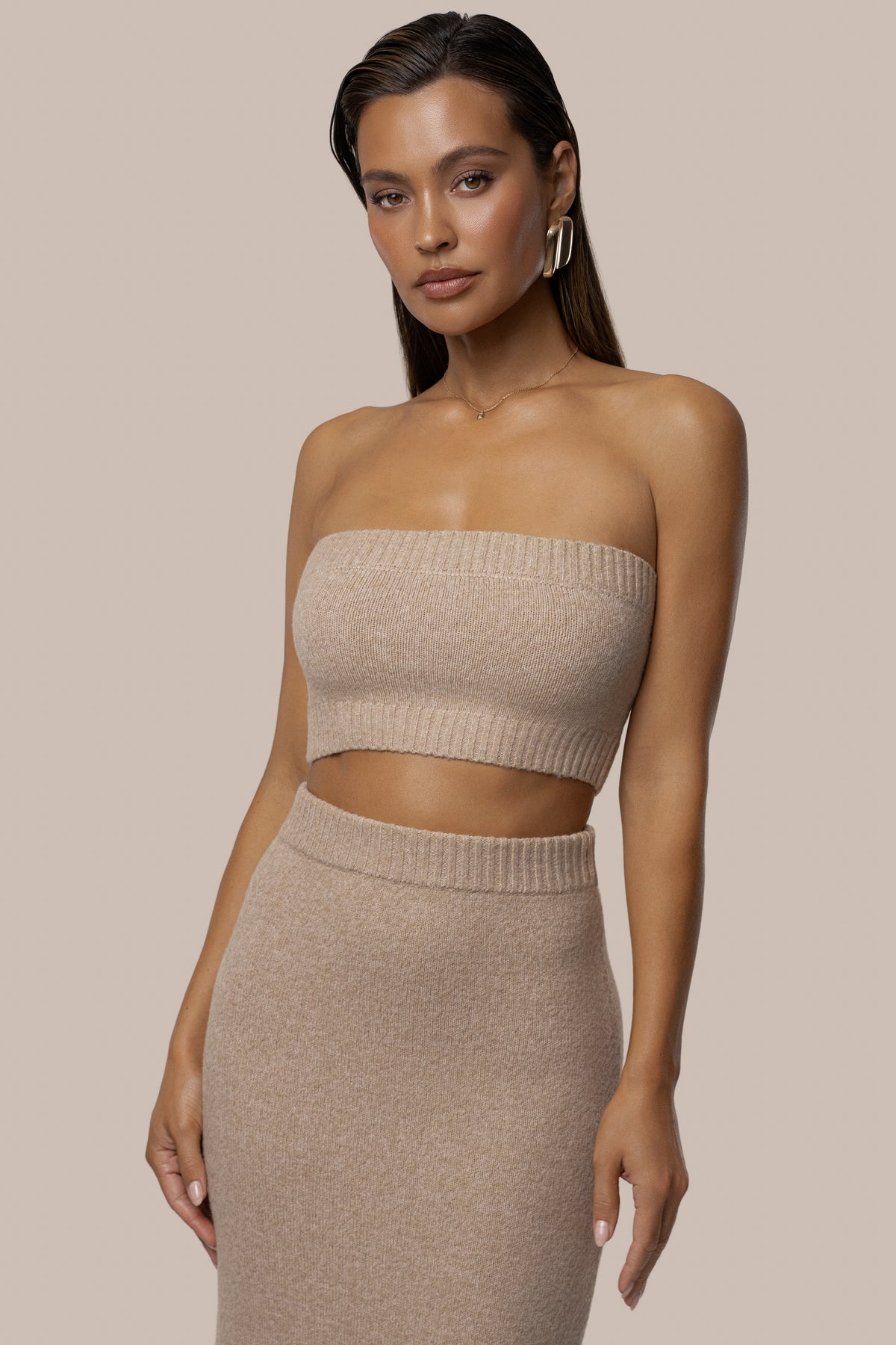 Heather Beige Raven Knit Skirt Set - JLUXLABEL
