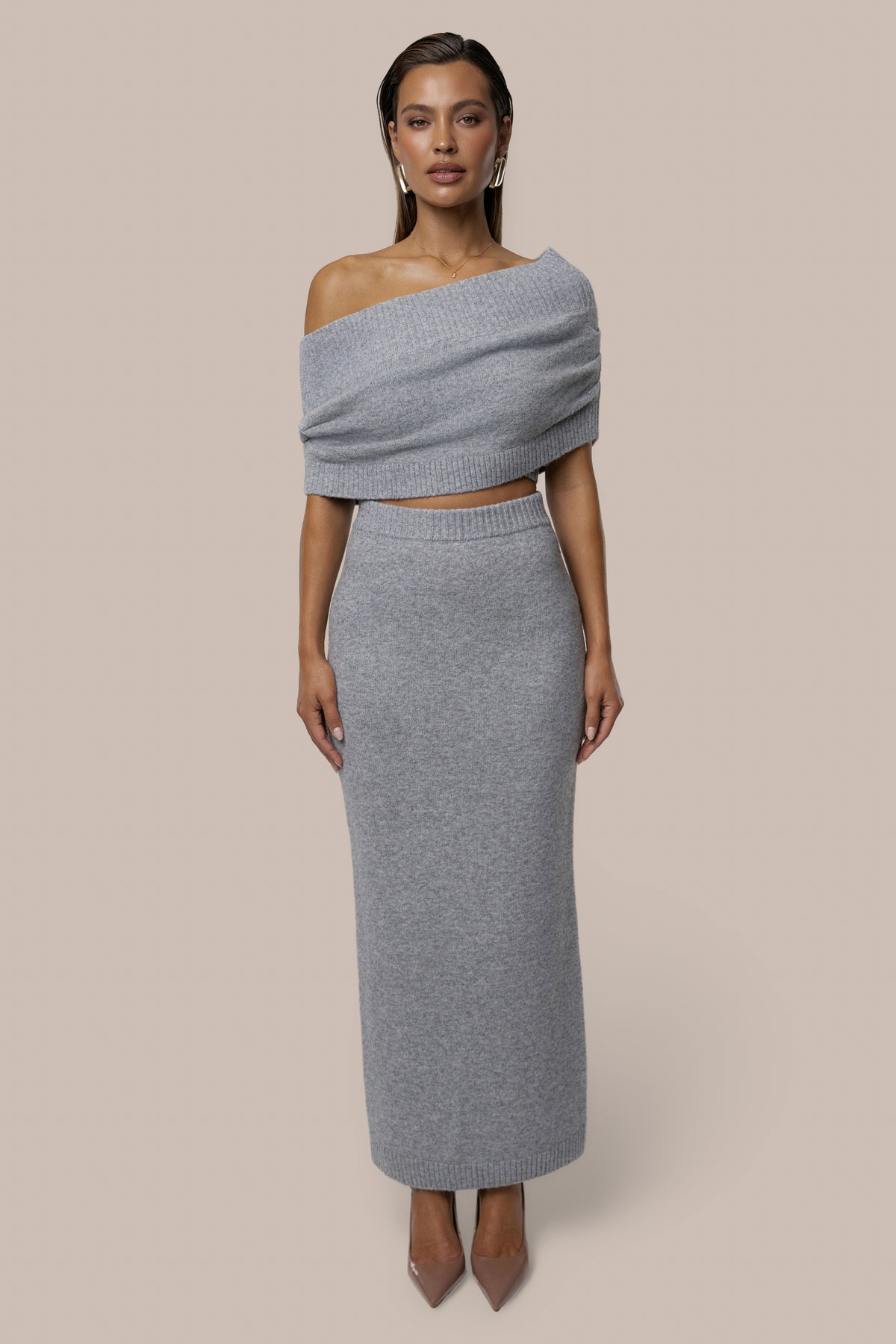 Heather Grey Raven Knit Skirt Set - JLUXLABEL