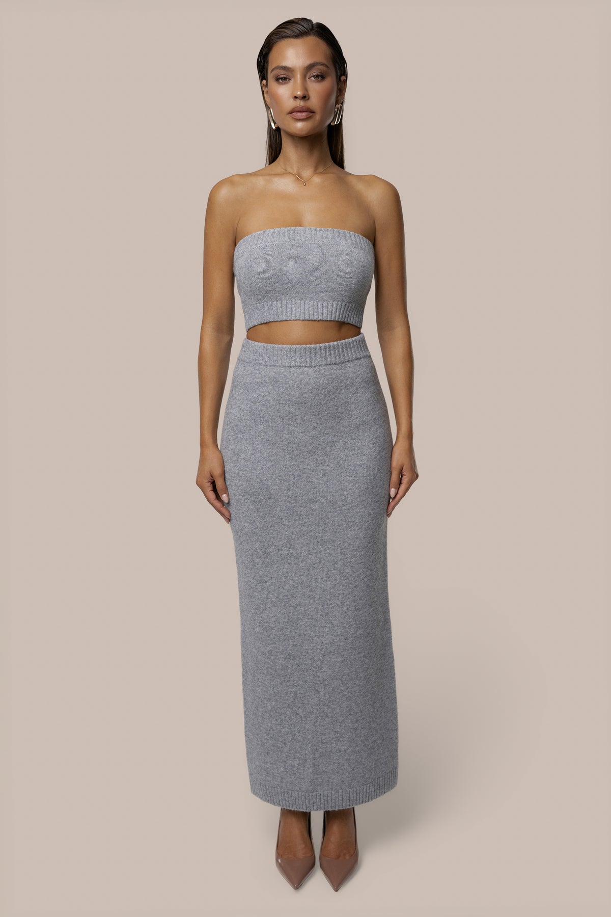 Heather Grey Raven Knit Skirt Set - JLUXLABEL