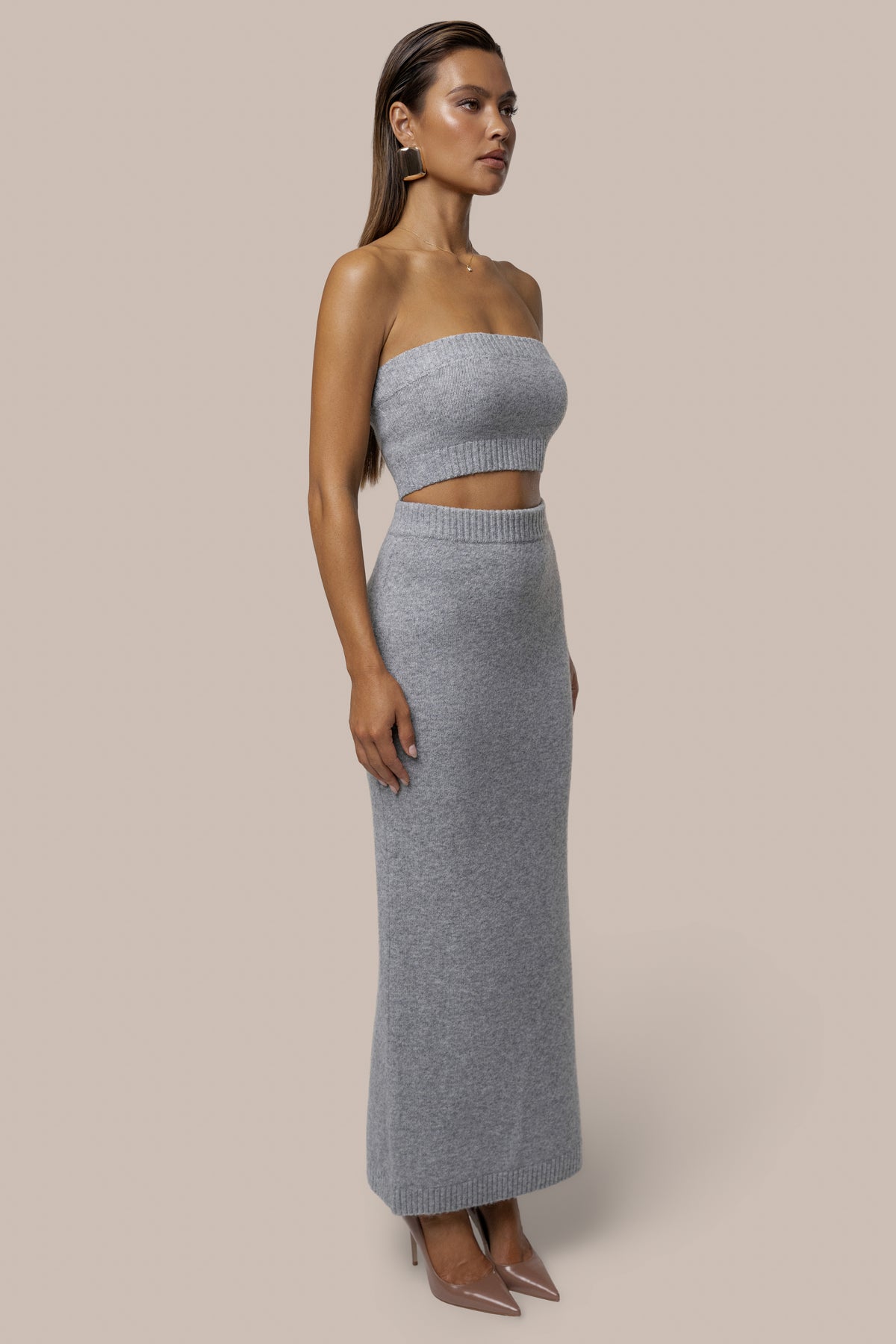 Heather Grey Raven Knit Skirt Set - JLUXLABEL