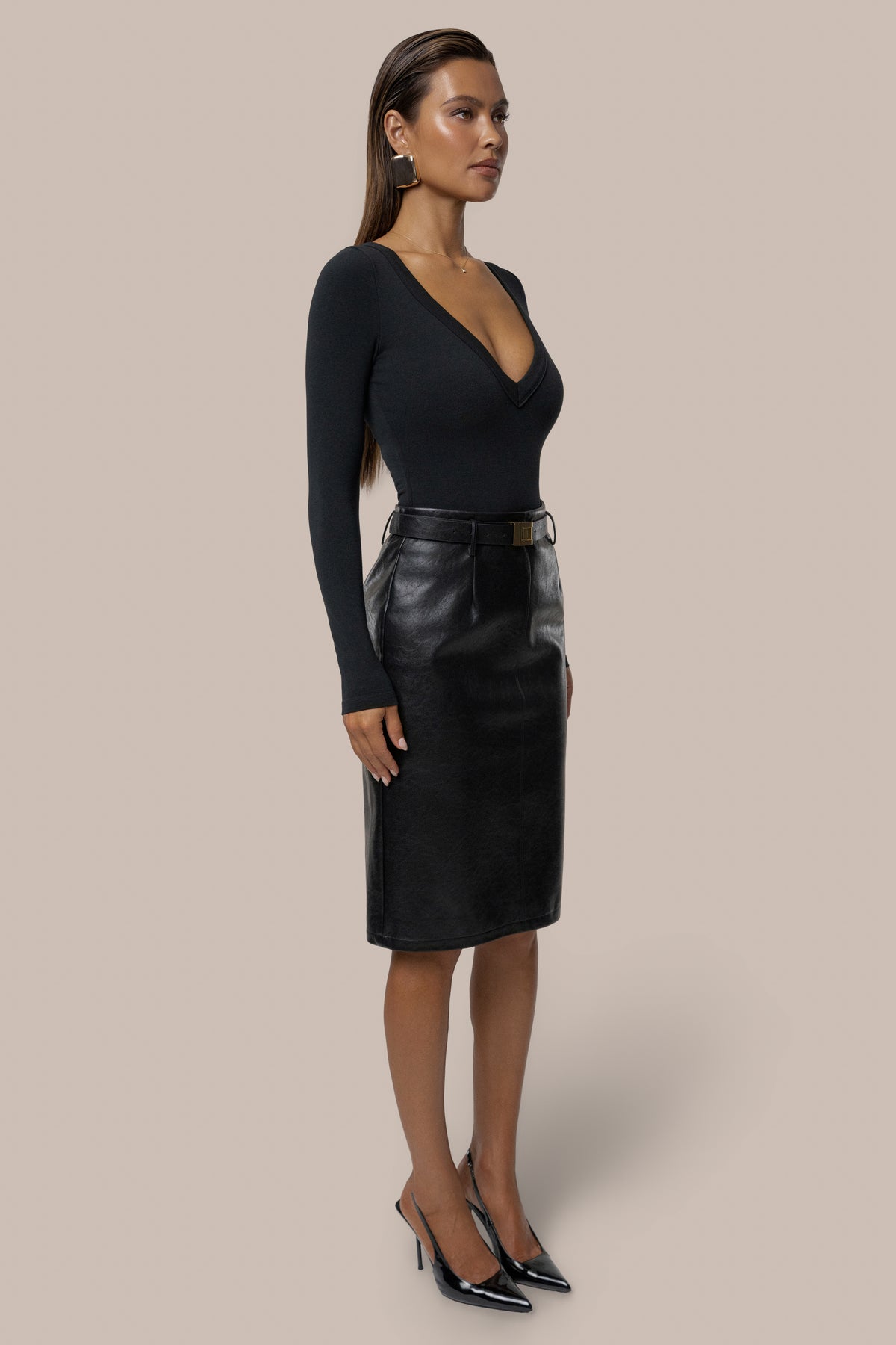 Black Belted Gia Midi Skirt - JLUXLABEL