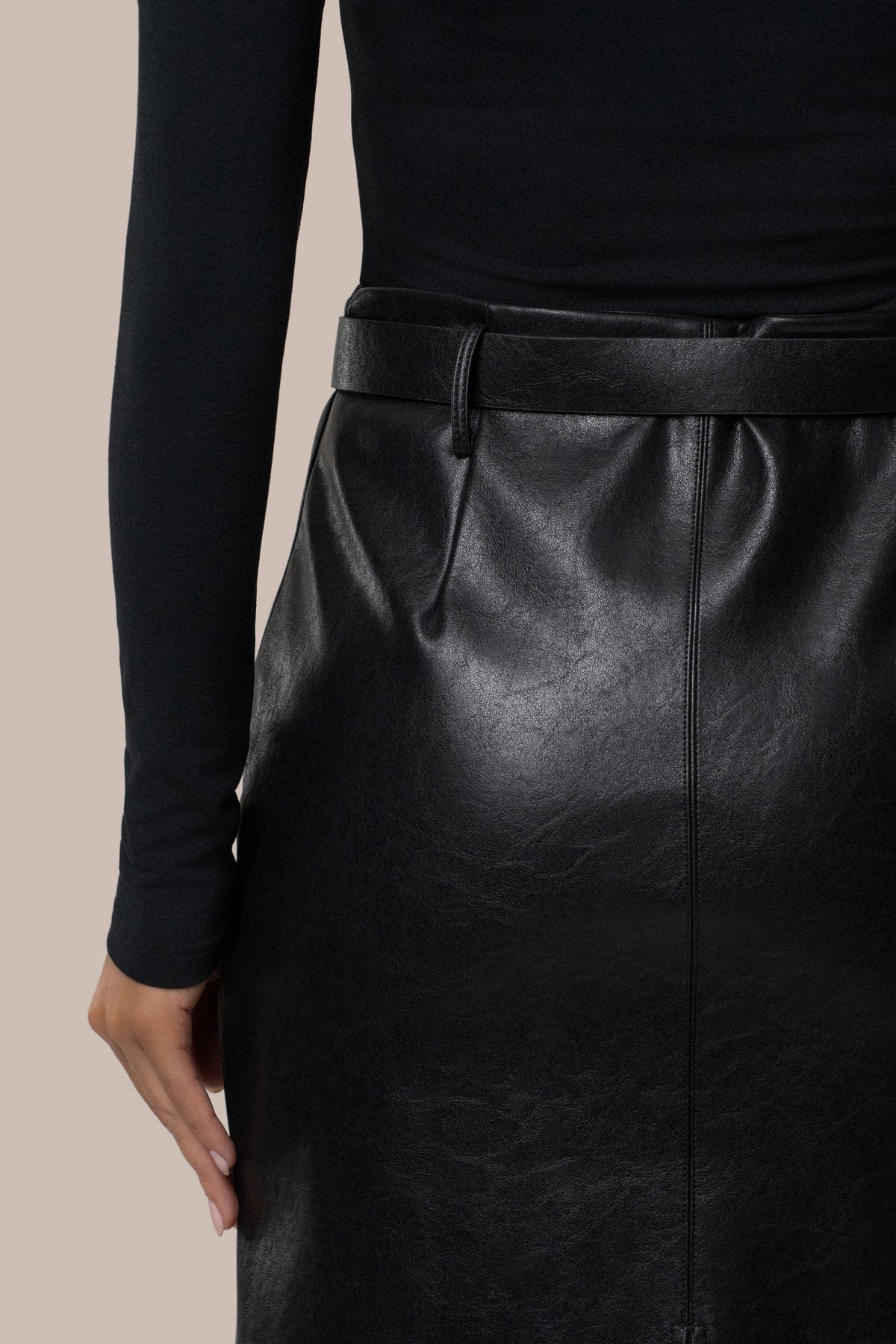 Black Belted Gia Midi Skirt - JLUXLABEL