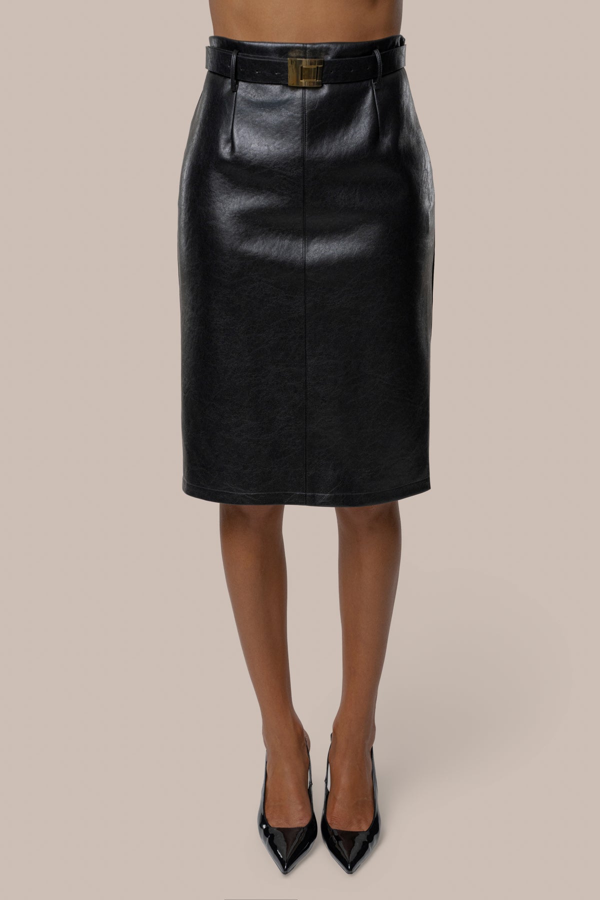 Black Belted Gia Midi Skirt - JLUXLABEL
