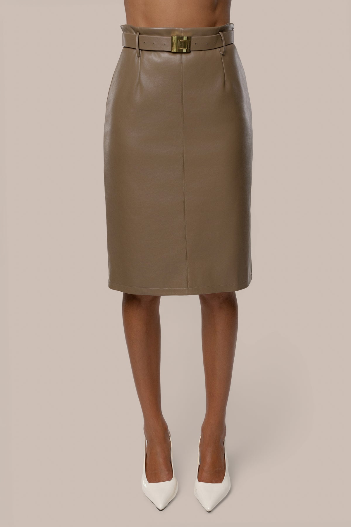 Taupe Belted Gia Midi Skirt - JLUXLABEL