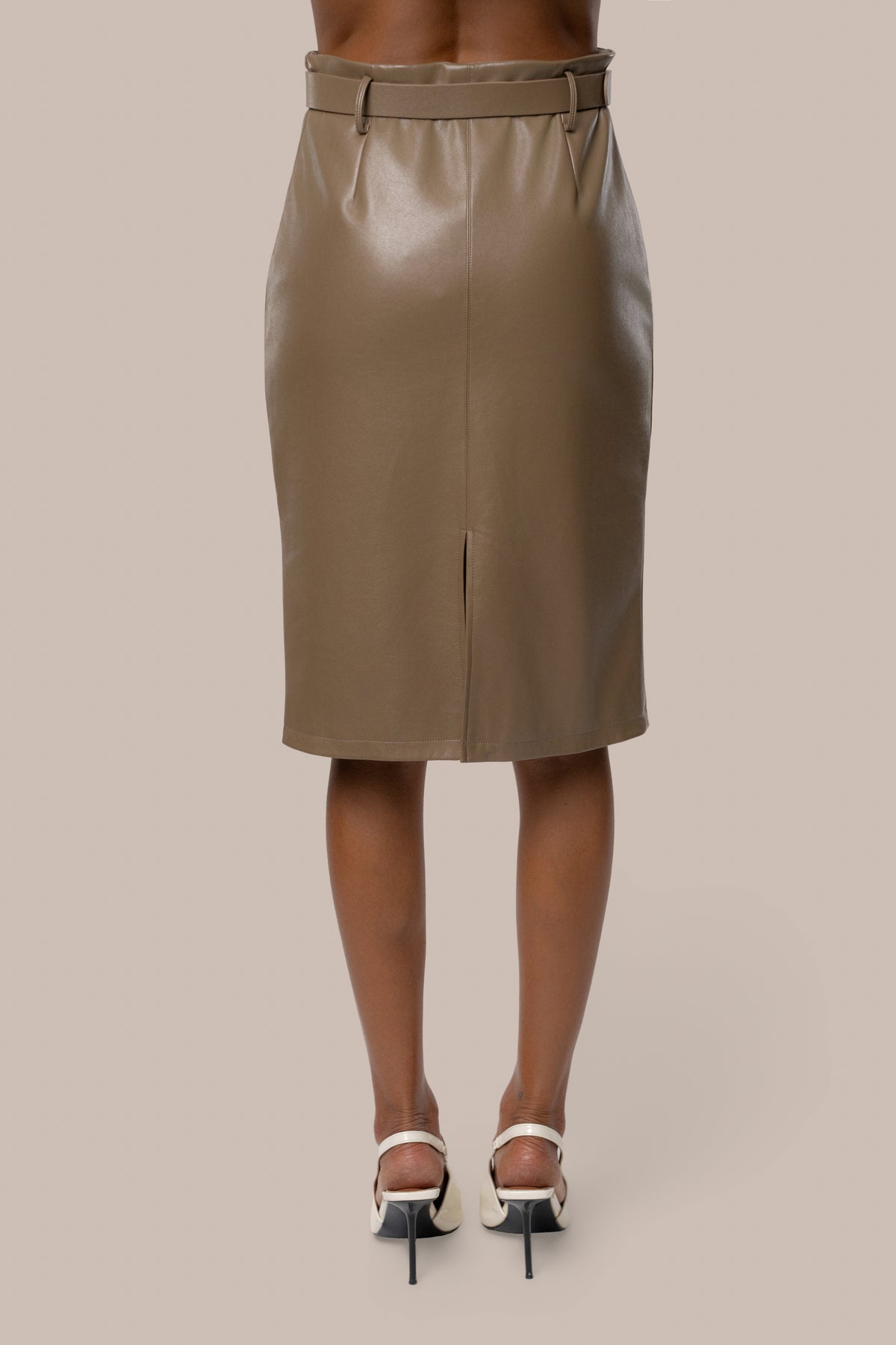 Taupe Belted Gia Midi Skirt - JLUXLABEL