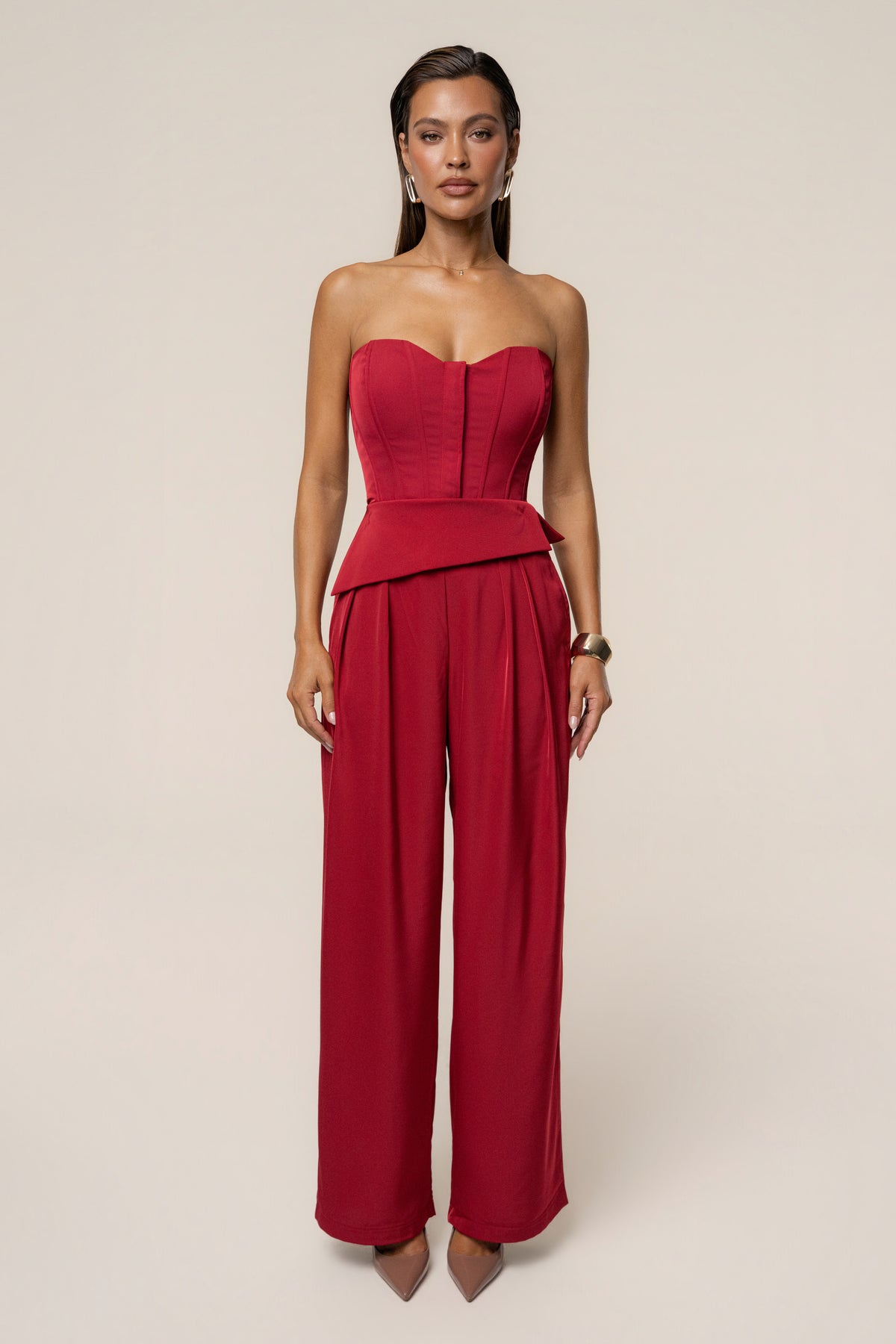 Burgundy Viv Satin Bustier Top